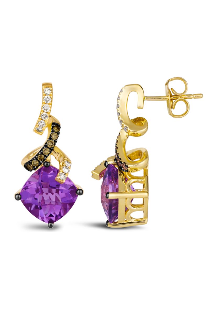 4 ct. t.w. Grape Amethyst™, 1/8 ct. t.w. Nude Diamonds™, 1/10 ct. t.w. Chocolate Diamonds® Earrings in 14K Honey Gold™