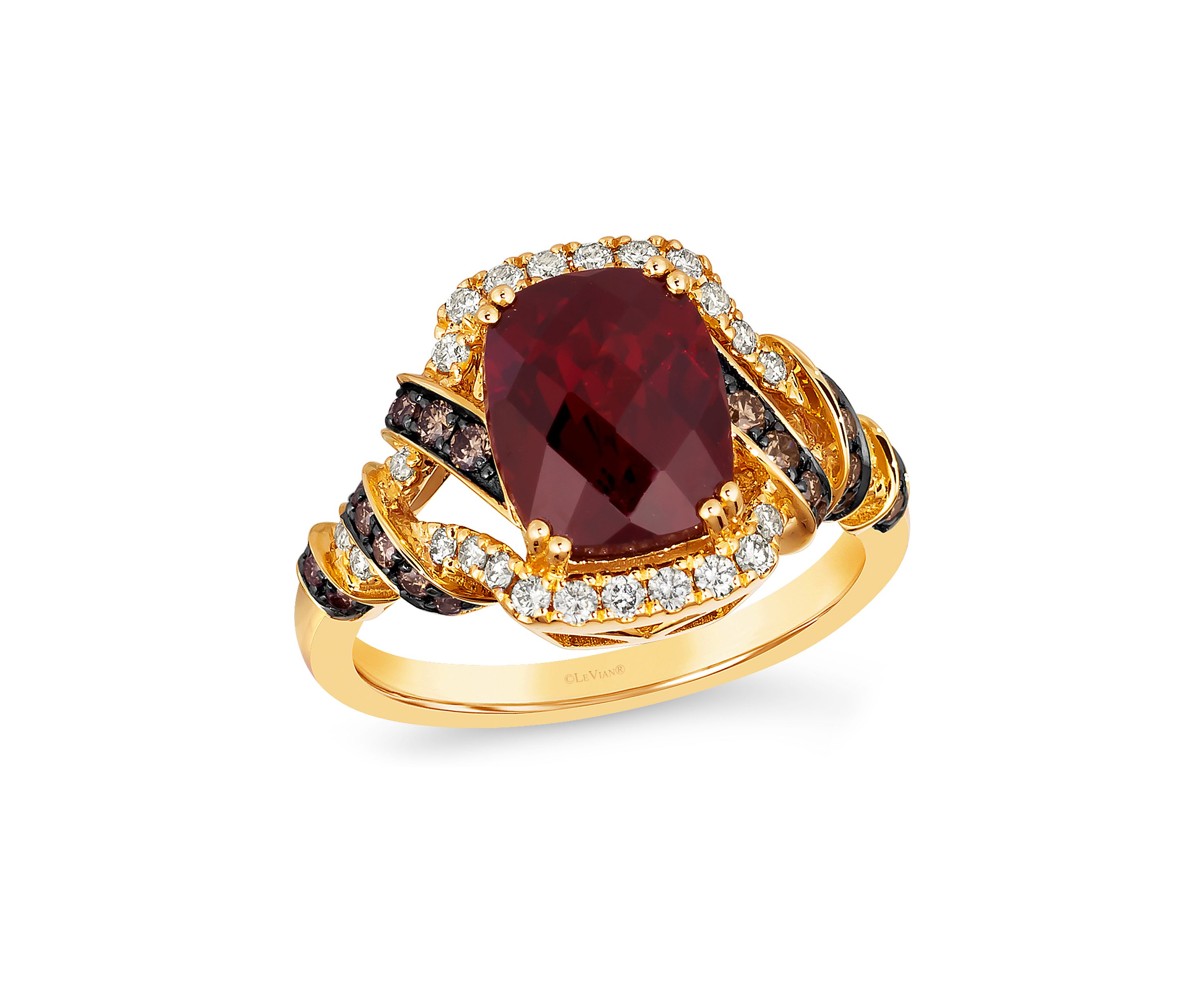 3.63 ct. t.w. Pomegranate Garnet™, 1/4 ct. t.w. Chocolate Diamonds®, 1/4 ct. t.w. Nude Diamonds™ Ring Set in 14K Honey Gold™