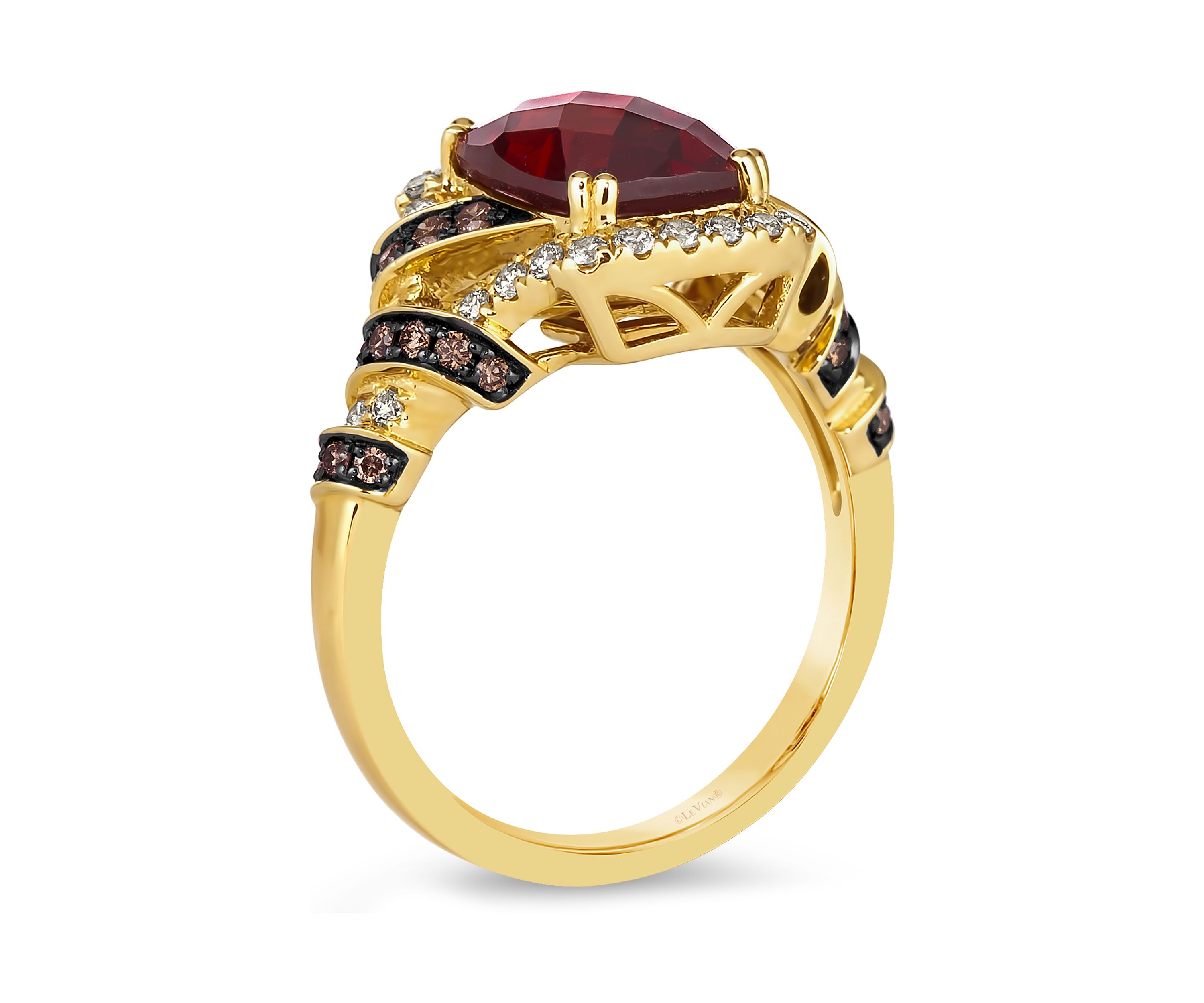 3.63 ct. t.w. Pomegranate Garnet™, 1/4 ct. t.w. Chocolate Diamonds®, 1/4 ct. t.w. Nude Diamonds™ Ring Set in 14K Honey Gold™