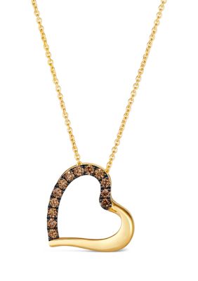 Godiva X Le VianÂ® 1/5 Ct. T.w. Chocolate Diamond Open Heart Pendant Necklace In 14K Yellow Gold