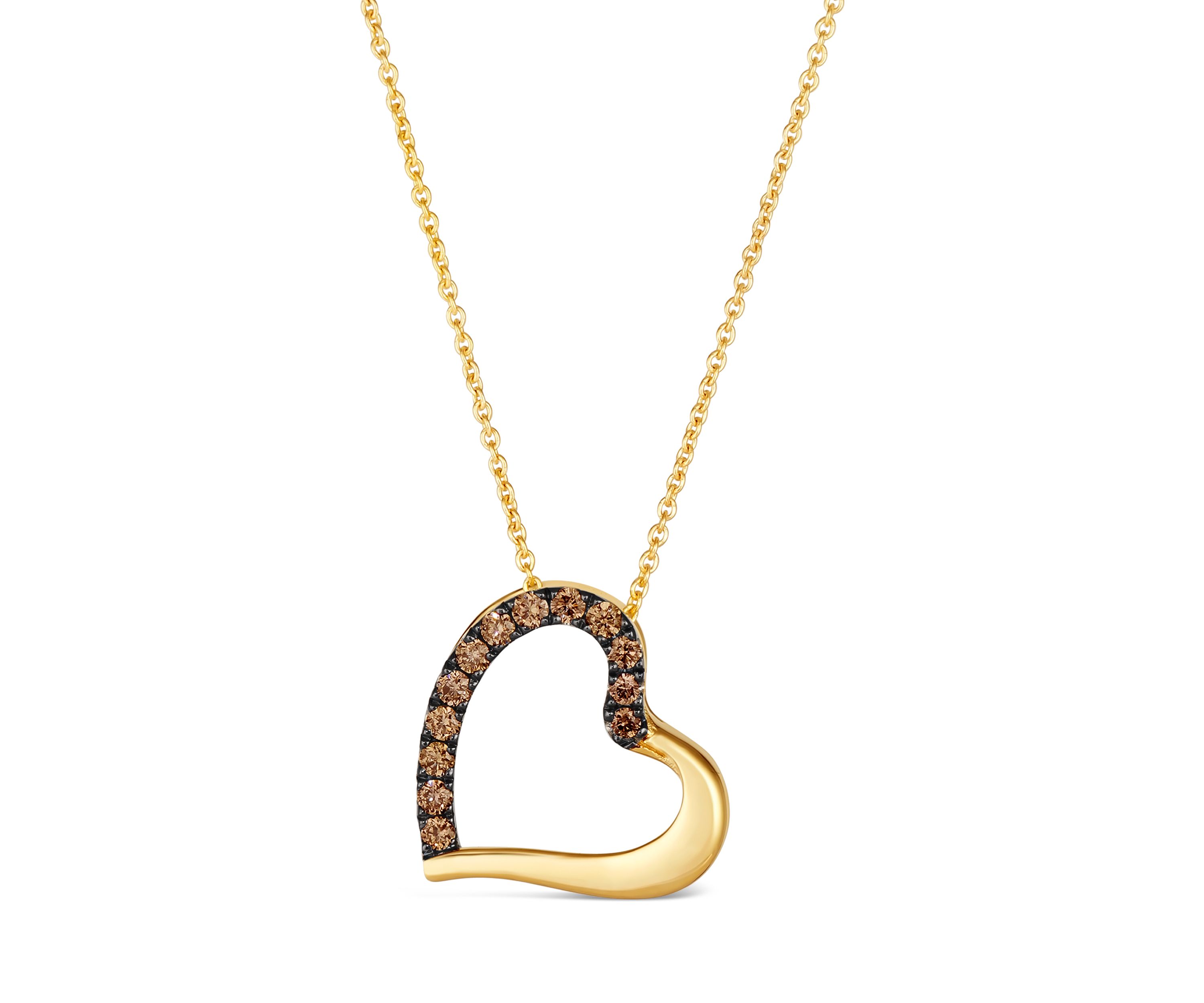 GODIVA x Le Vian® 1/5 ct. t.w. Chocolate Diamond Open Heart Pendant Necklace in 14K Yellow Gold