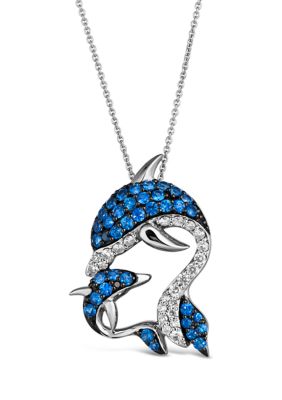 7/8 ct. t.w. Blueberry Sapphire™, 1/3 ct. t.w. Nude Diamonds™, Blackberry Diamonds® Dolphin Pendant Necklace in 14K Vanilla Gold®