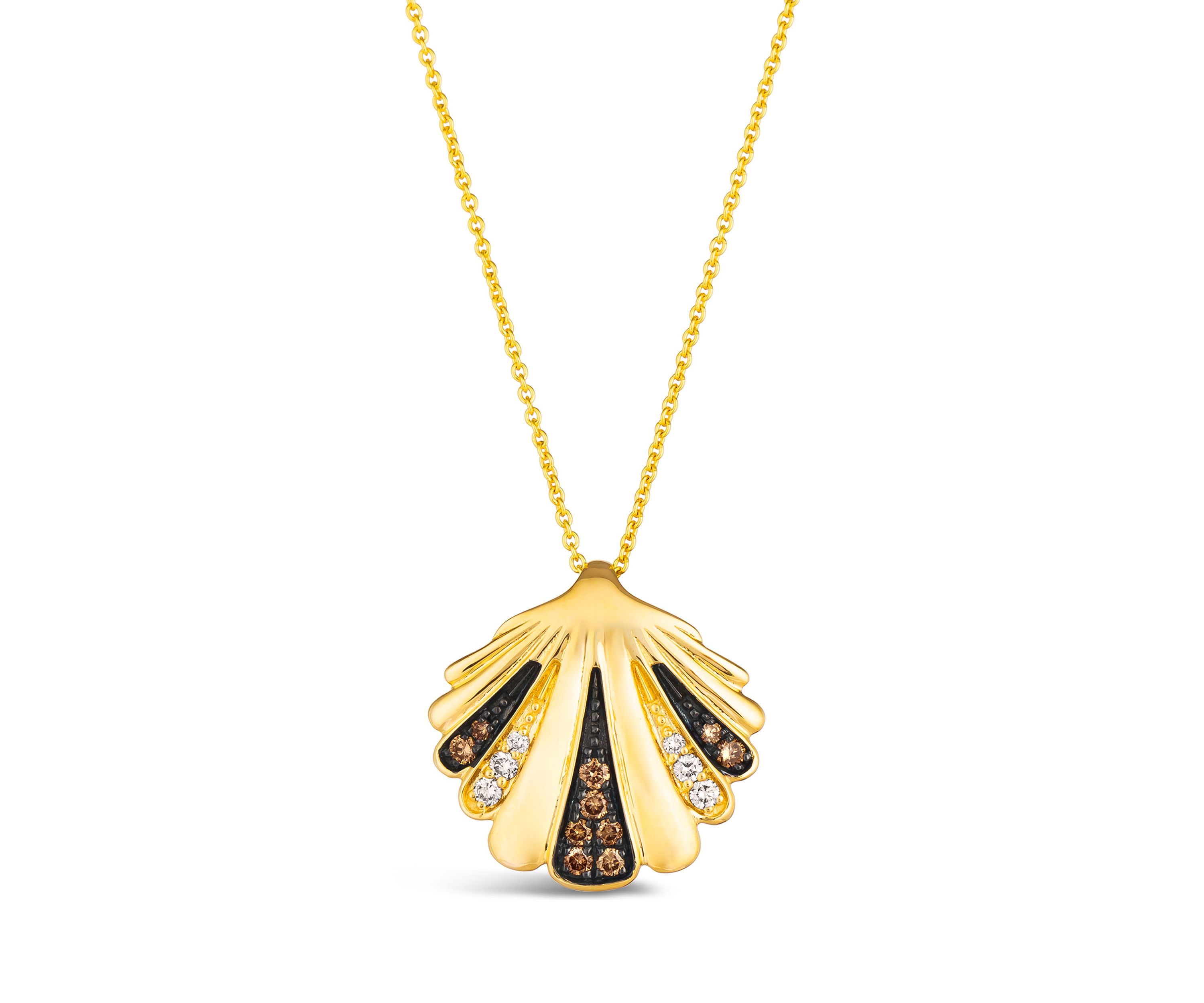 1/6 ct. t.w.. Chocolate Diamonds®, 1/15 ct. t.w. Nude Diamonds™ Shell Pendant Necklace in 14K Honey Gold™