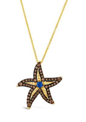 Le Vian Pendant Necklace Featuring 1/10 Ct. T.w. Blueberry Sapphireâ¢, 1/2 Ct. T.w. Chocolate Diamonds In 14K Honey Gold