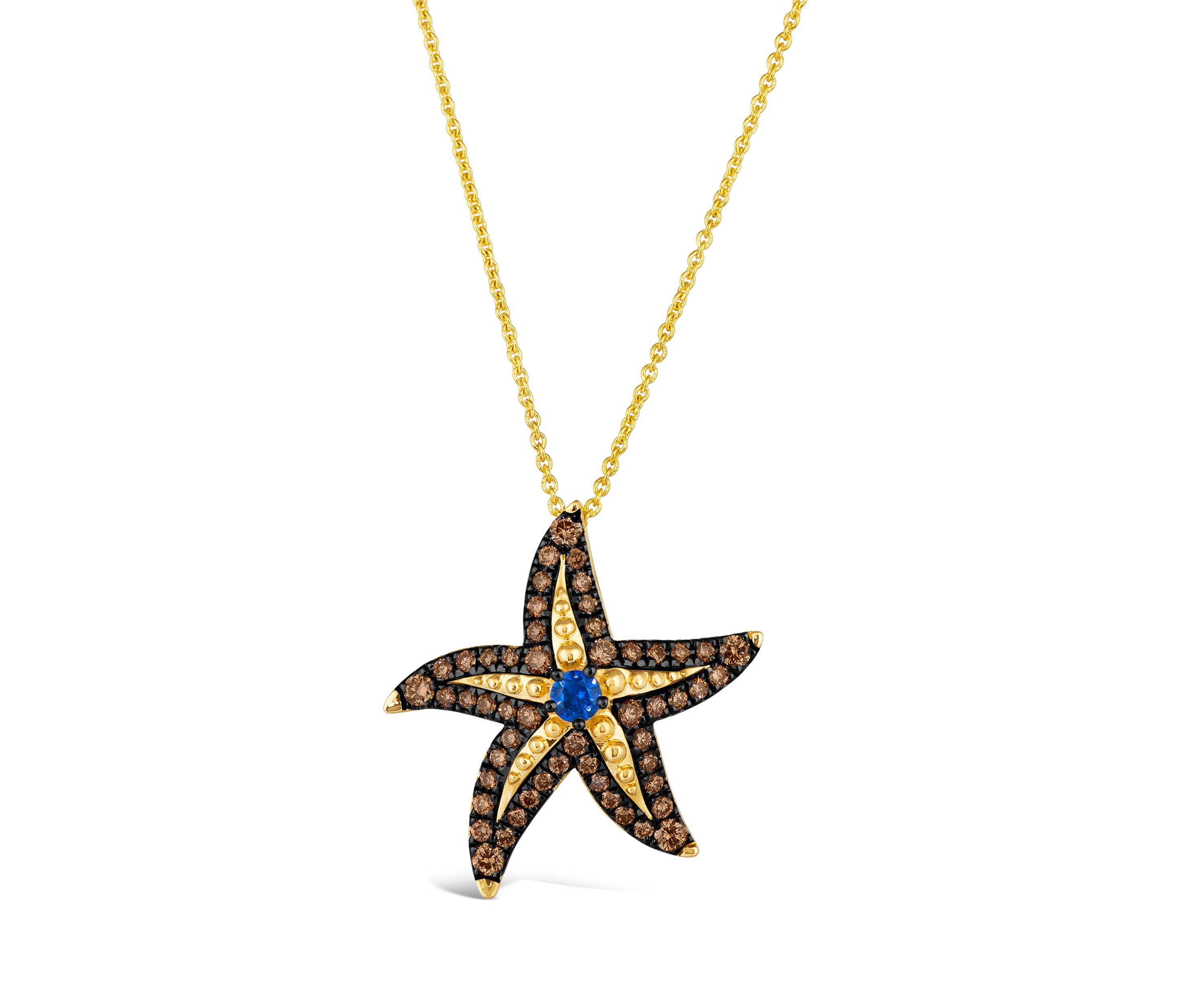  Pendant Necklace featuring 1/10 ct. t.w. Blueberry Sapphire™, 1/2 ct. t.w. Chocolate Diamonds® in 14K Honey Gold™