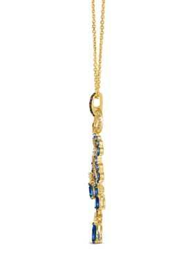 1/4 ct. t.w. Nude Diamonds™, 1/10 ct. t.w. Chocolate Diamonds®, 3/4 ct. t.w. Blueberry Sapphires™, 1/5 ct. t.w. White Sapphires, 5/8 ct. t.w. Denim Ombré Sapphires Ombré Pendant Necklace in 14K Honey Gold™