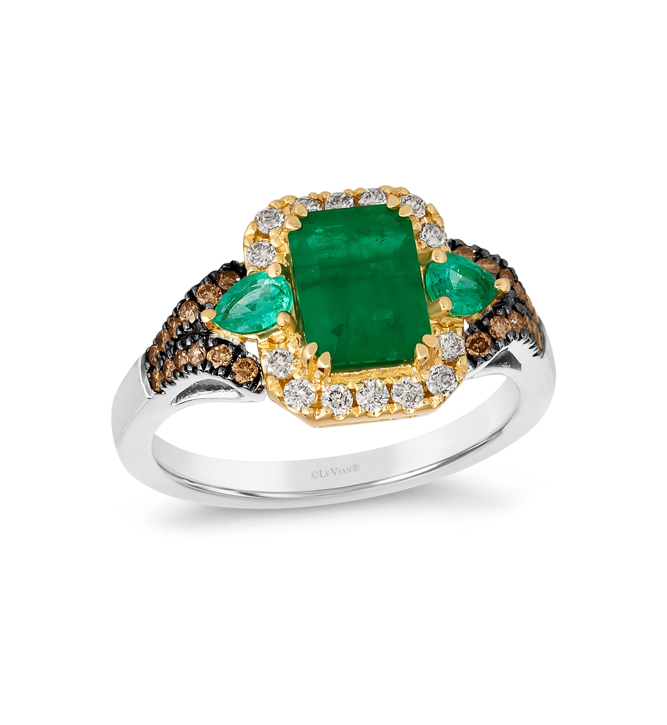 1 ct. t.w. Costa Smeralda Emeralds™, 1/5 ct. t.w. Costa Smeralda Emeralds™, 1/5 ct. t.w. Nude Diamonds™, 1/5 ct. t.w. Chocolate Diamonds® Ring in 14K Two Tone Gold