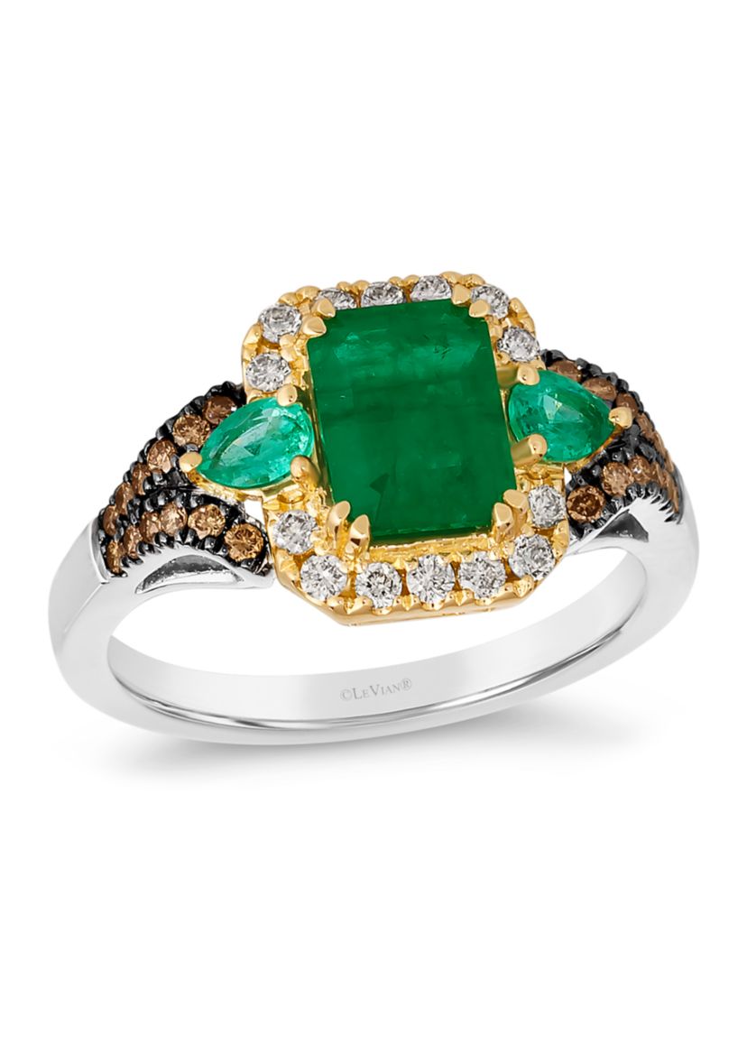 1 ct. t.w. Costa Smeralda Emeralds™, 1/5 ct. t.w. Costa Smeralda Emeralds™, 1/5 ct. t.w. Nude Diamonds™, 1/5 ct. t.w. Chocolate Diamonds® Ring in 14K Two Tone Gold