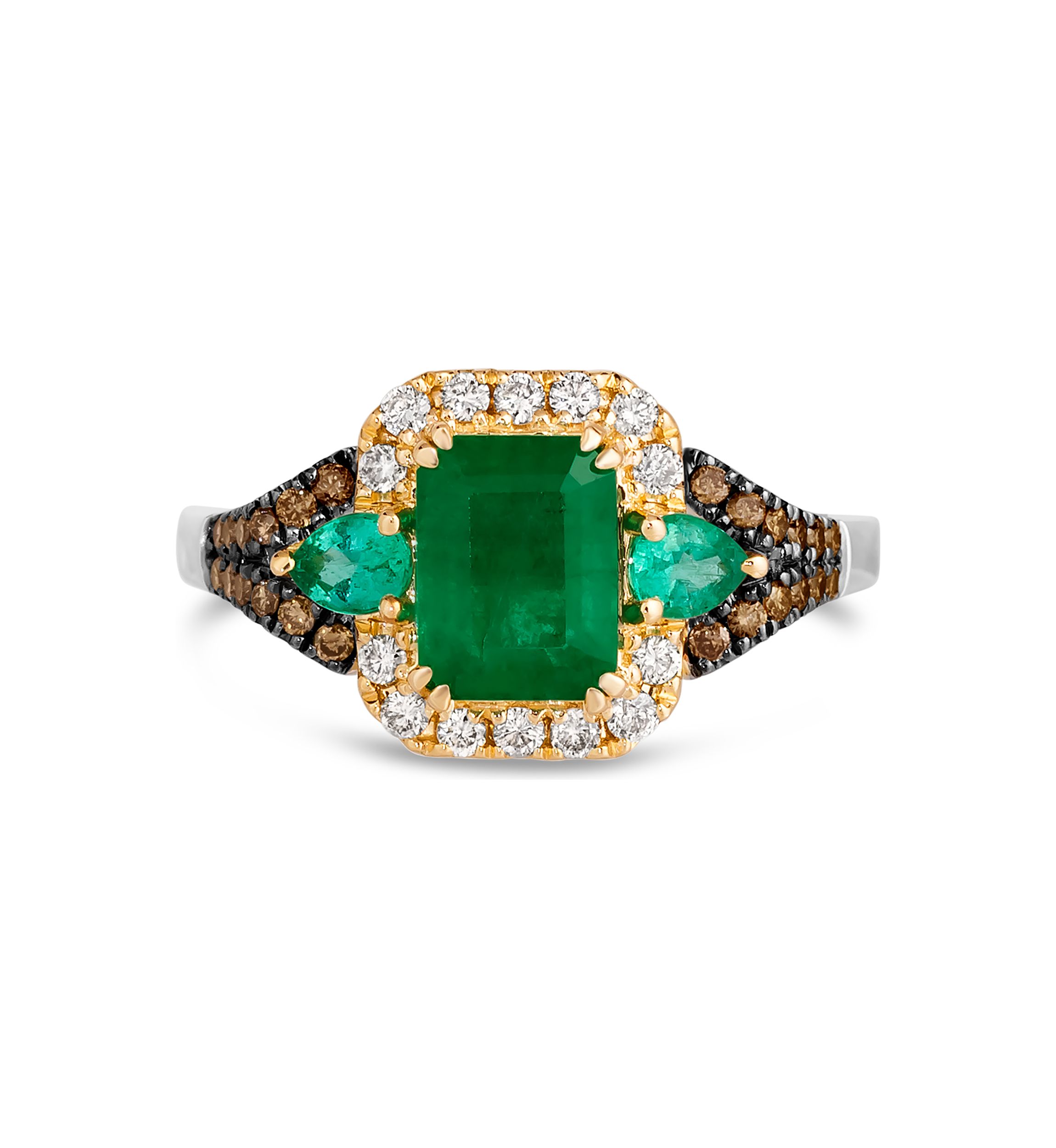 1 ct. t.w. Costa Smeralda Emeralds™, 1/5 ct. t.w. Costa Smeralda Emeralds™, 1/5 ct. t.w. Nude Diamonds™, 1/5 ct. t.w. Chocolate Diamonds® Ring in 14K Two Tone Gold