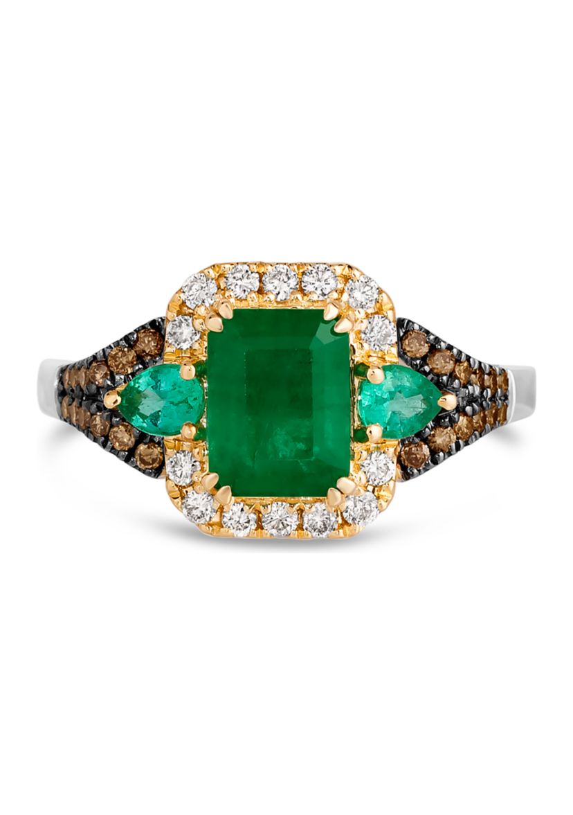 1 ct. t.w. Costa Smeralda Emeralds™, 1/5 ct. t.w. Costa Smeralda Emeralds™, 1/5 ct. t.w. Nude Diamonds™, 1/5 ct. t.w. Chocolate Diamonds® Ring in 14K Two Tone Gold