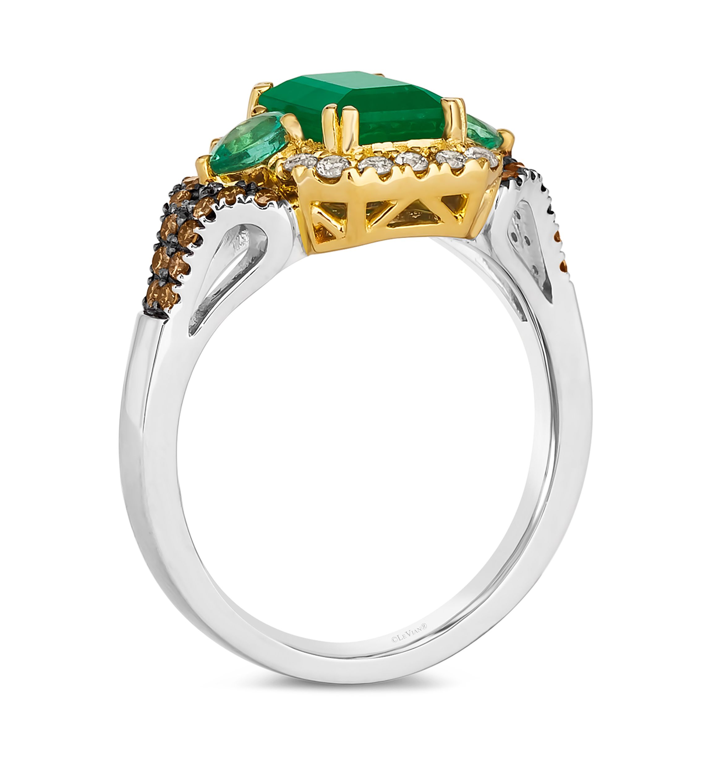 1 ct. t.w. Costa Smeralda Emeralds™, 1/5 ct. t.w. Costa Smeralda Emeralds™, 1/5 ct. t.w. Nude Diamonds™, 1/5 ct. t.w. Chocolate Diamonds® Ring in 14K Two Tone Gold