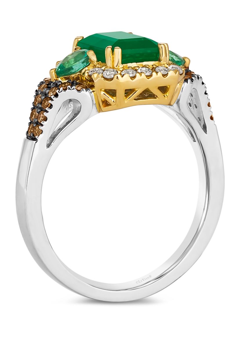 1 ct. t.w. Costa Smeralda Emeralds™, 1/5 ct. t.w. Costa Smeralda Emeralds™, 1/5 ct. t.w. Nude Diamonds™, 1/5 ct. t.w. Chocolate Diamonds® Ring in 14K Two Tone Gold