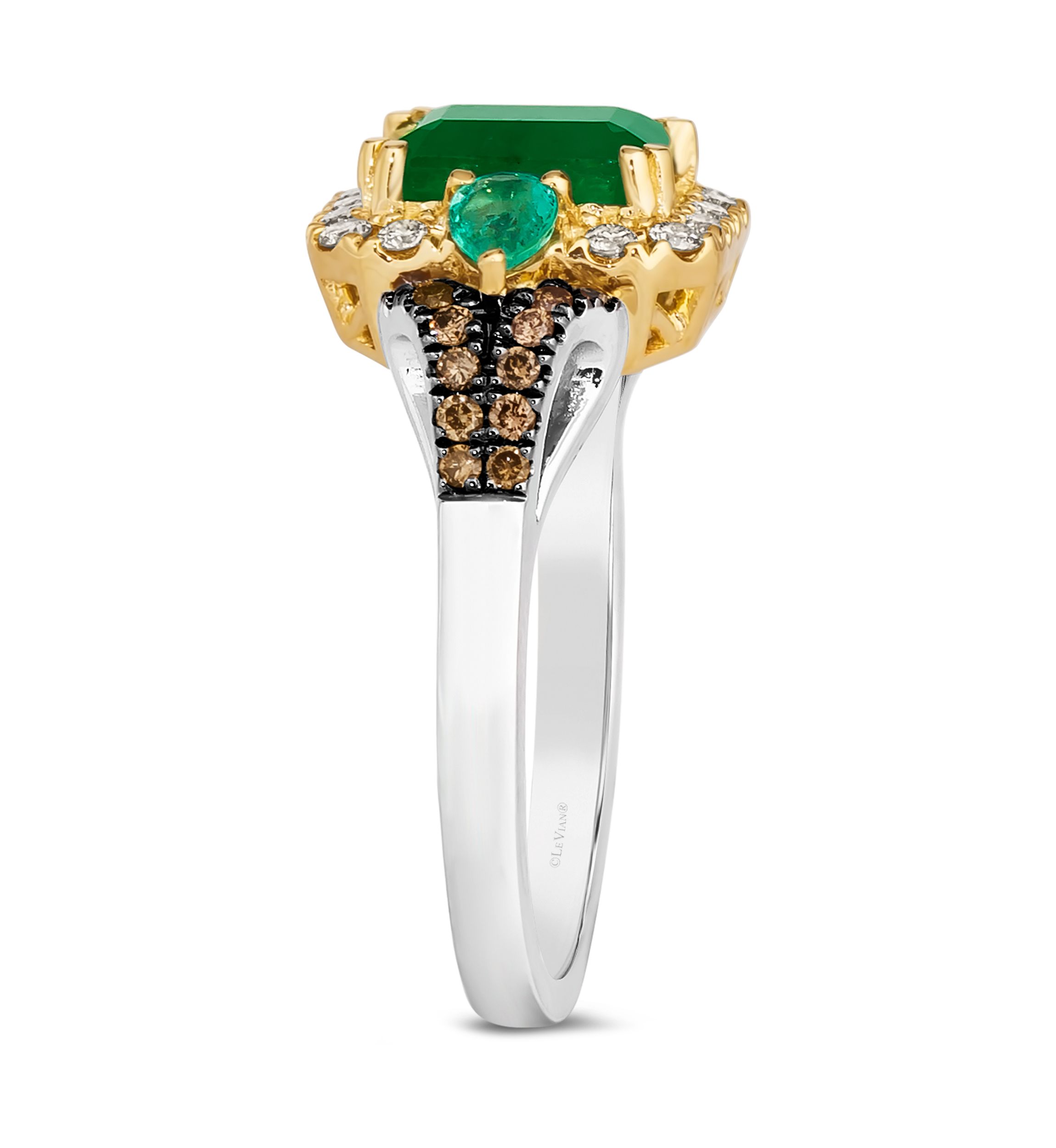 1 ct. t.w. Costa Smeralda Emeralds™, 1/5 ct. t.w. Costa Smeralda Emeralds™, 1/5 ct. t.w. Nude Diamonds™, 1/5 ct. t.w. Chocolate Diamonds® Ring in 14K Two Tone Gold