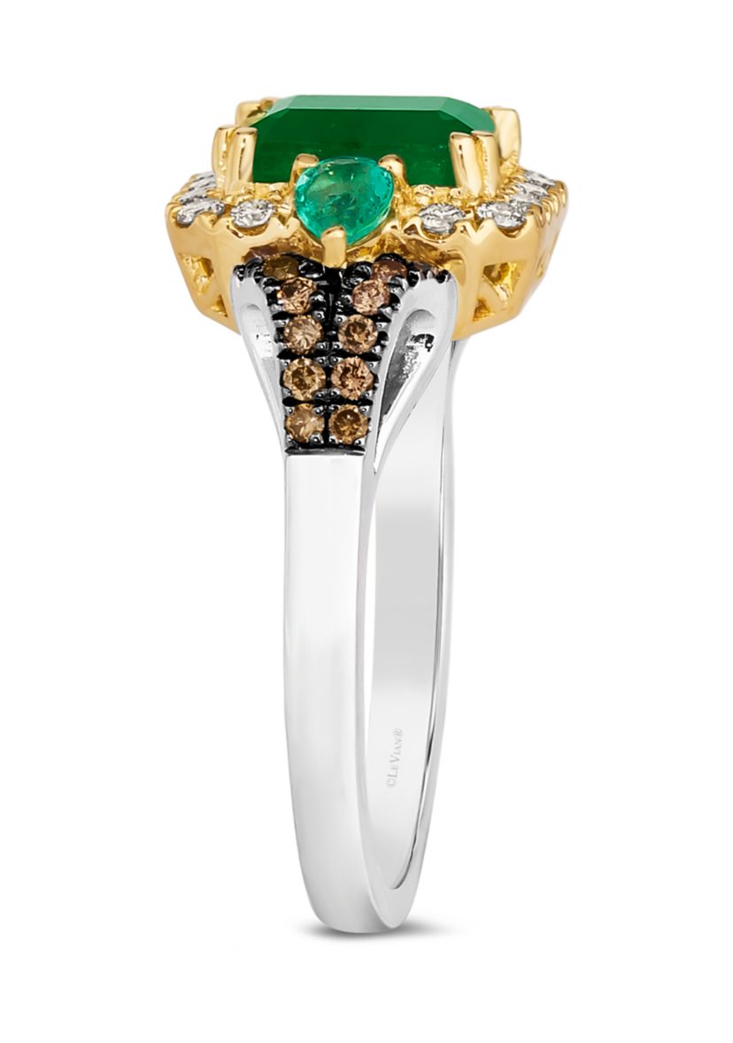 1 ct. t.w. Costa Smeralda Emeralds™, 1/5 ct. t.w. Costa Smeralda Emeralds™, 1/5 ct. t.w. Nude Diamonds™, 1/5 ct. t.w. Chocolate Diamonds® Ring in 14K Two Tone Gold