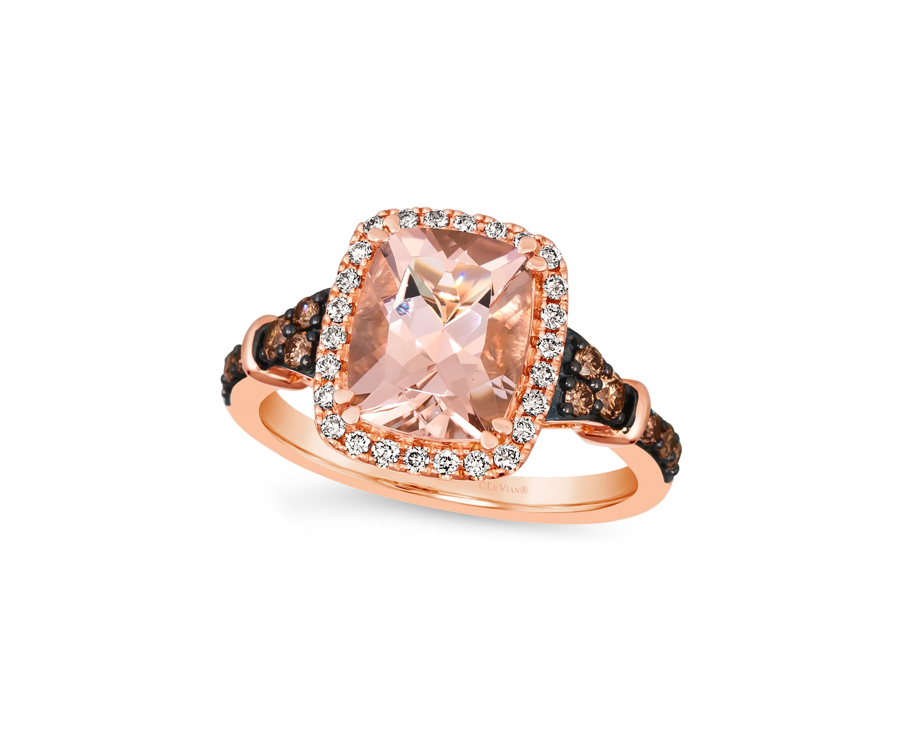 2.25 ct. t.w. Peach Morganite™, 1/4 ct. t.w. Chocolate Diamonds®, 1/5 ct. t.w. Nude Diamonds™ Ring in 14K Strawberry Gold®