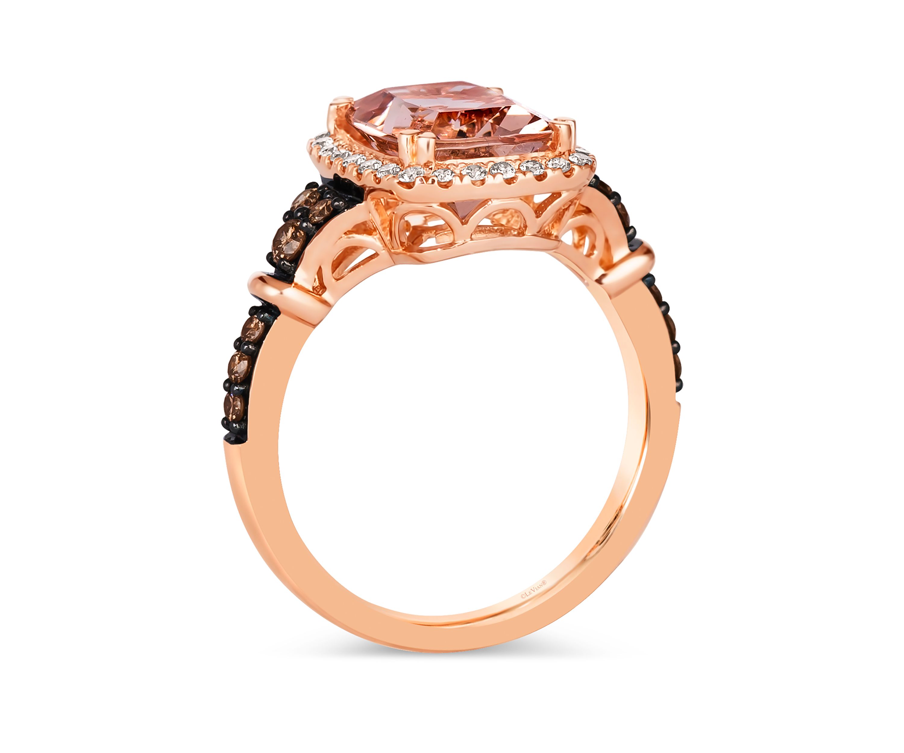 2.25 ct. t.w. Peach Morganite™, 1/4 ct. t.w. Chocolate Diamonds®, 1/5 ct. t.w. Nude Diamonds™ Ring in 14K Strawberry Gold®