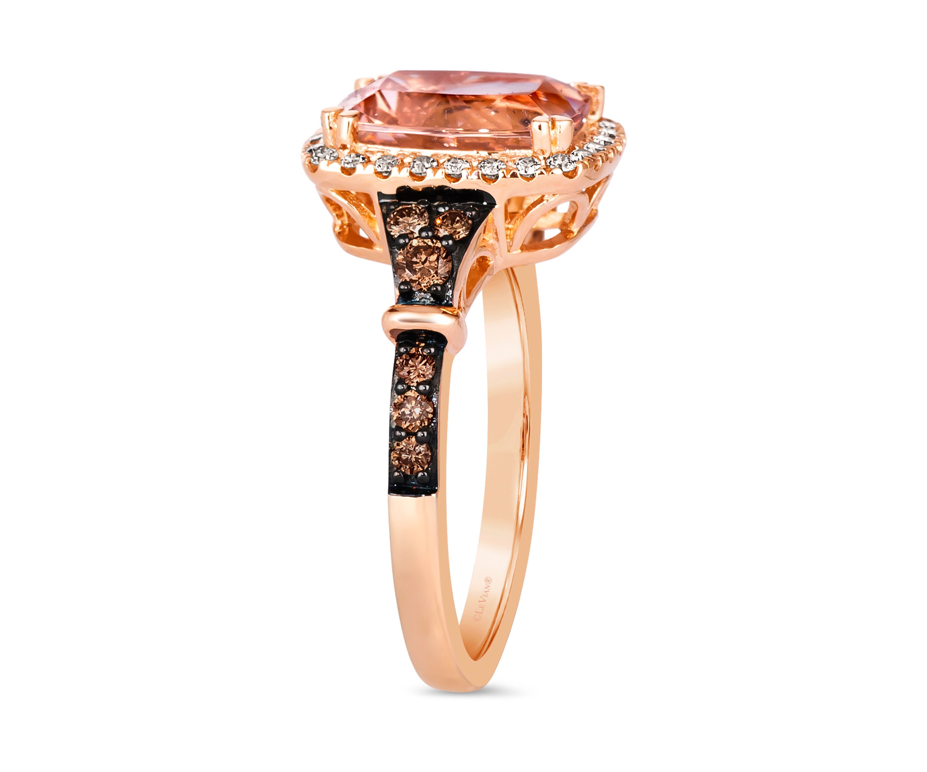 2.25 ct. t.w. Peach Morganite™, 1/4 ct. t.w. Chocolate Diamonds®, 1/5 ct. t.w. Nude Diamonds™ Ring in 14K Strawberry Gold®