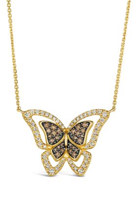 1/2 ct. t.w. Chocolate Diamonds®, 1/2 ct. t.w. Nude Diamonds™ Butterfly Pendant Necklace in 14K Honey Gold™