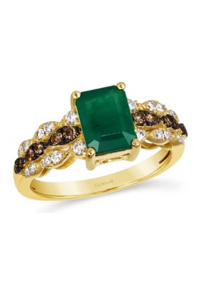 1.2 ct. t.w. Costa Smeralda Emeralds™, 1/6 ct. t.w. Chocolate Diamond®, 1/5 ct. t.w. Nude Diamond™ Ring in 14K Honey Gold™