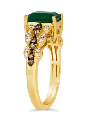 1.2 ct. t.w. Costa Smeralda Emeralds™, 1/6 ct. t.w. Chocolate Diamond®, 1/5 ct. t.w. Nude Diamond™ Ring in 14K Honey Gold™