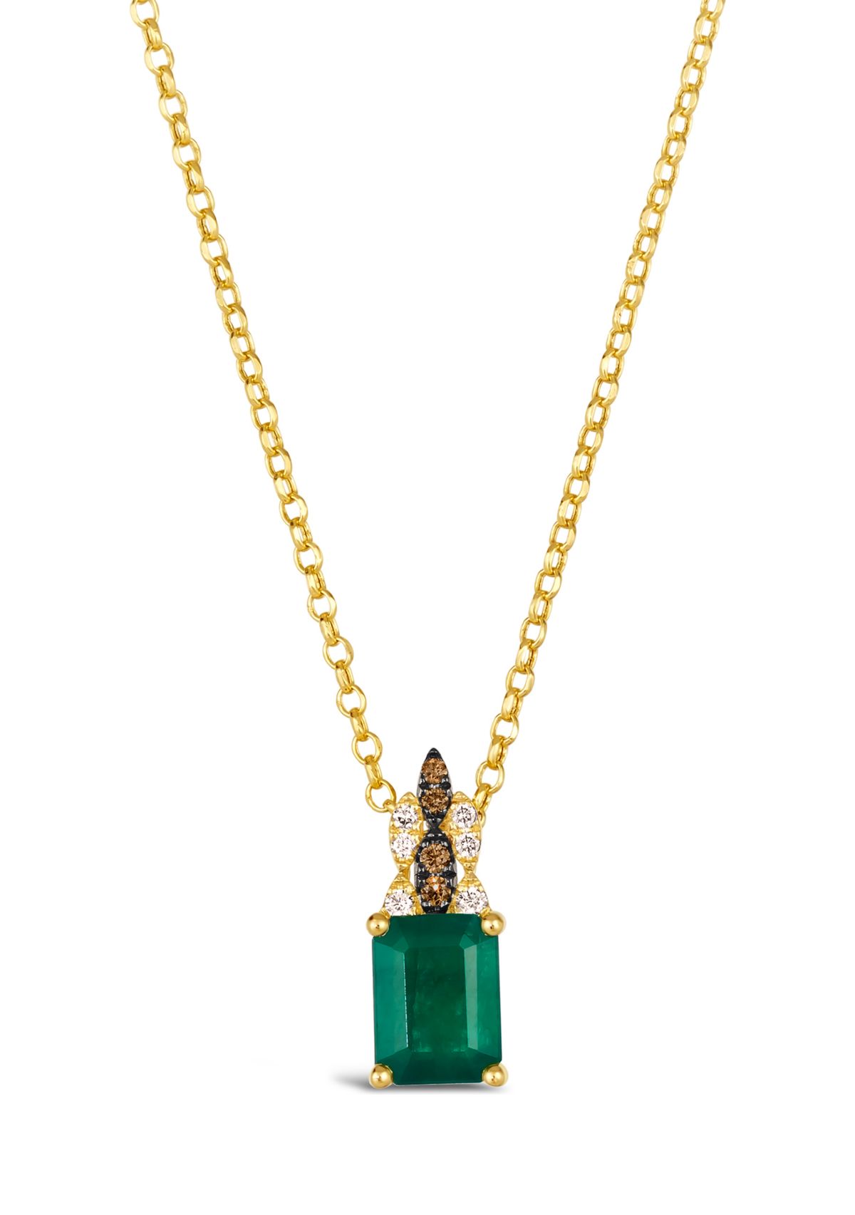 1.2 ct. t.w. Costa Smeralda Emeralds™, 1/20 ct. t.w. Nude Diamonds™, Chocolate Diamonds® Pendant Necklace in 14K Honey Gold™