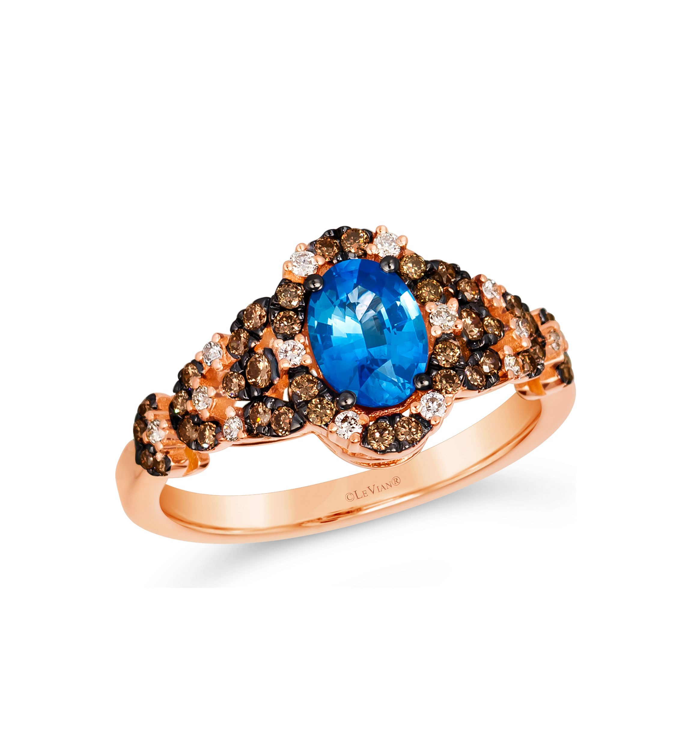  Ring featuring 3/4 ct. t.w. Blueberry Sapphire™, 1/3 ct. t.w. Chocolate Diamonds®, 1/10 ct. t.w. Nude Diamonds™ set in 14K Strawberry Gold®
