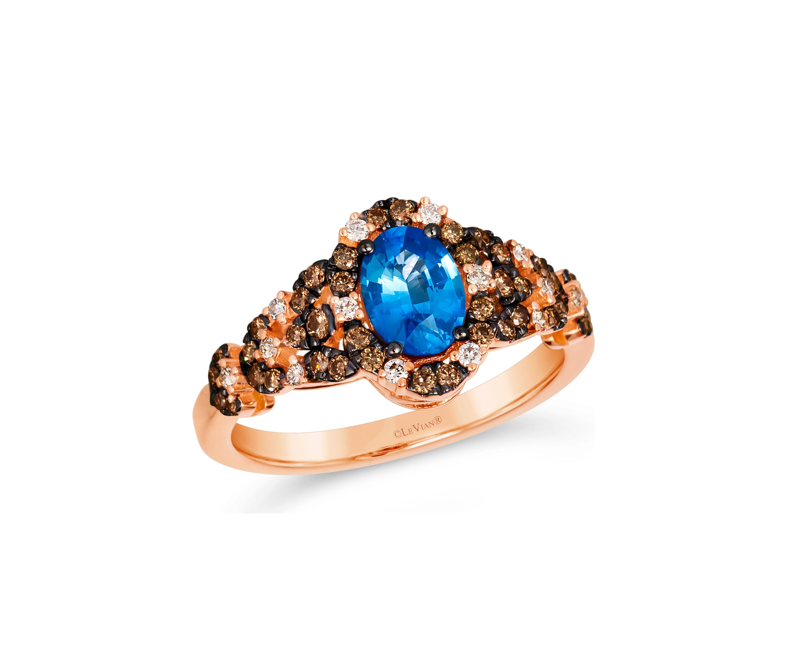  Ring featuring 3/4 ct. t.w. Blueberry Sapphire™, 1/3 ct. t.w. Chocolate Diamonds®, 1/10 ct. t.w. Nude Diamonds™ set in 14K Strawberry Gold®