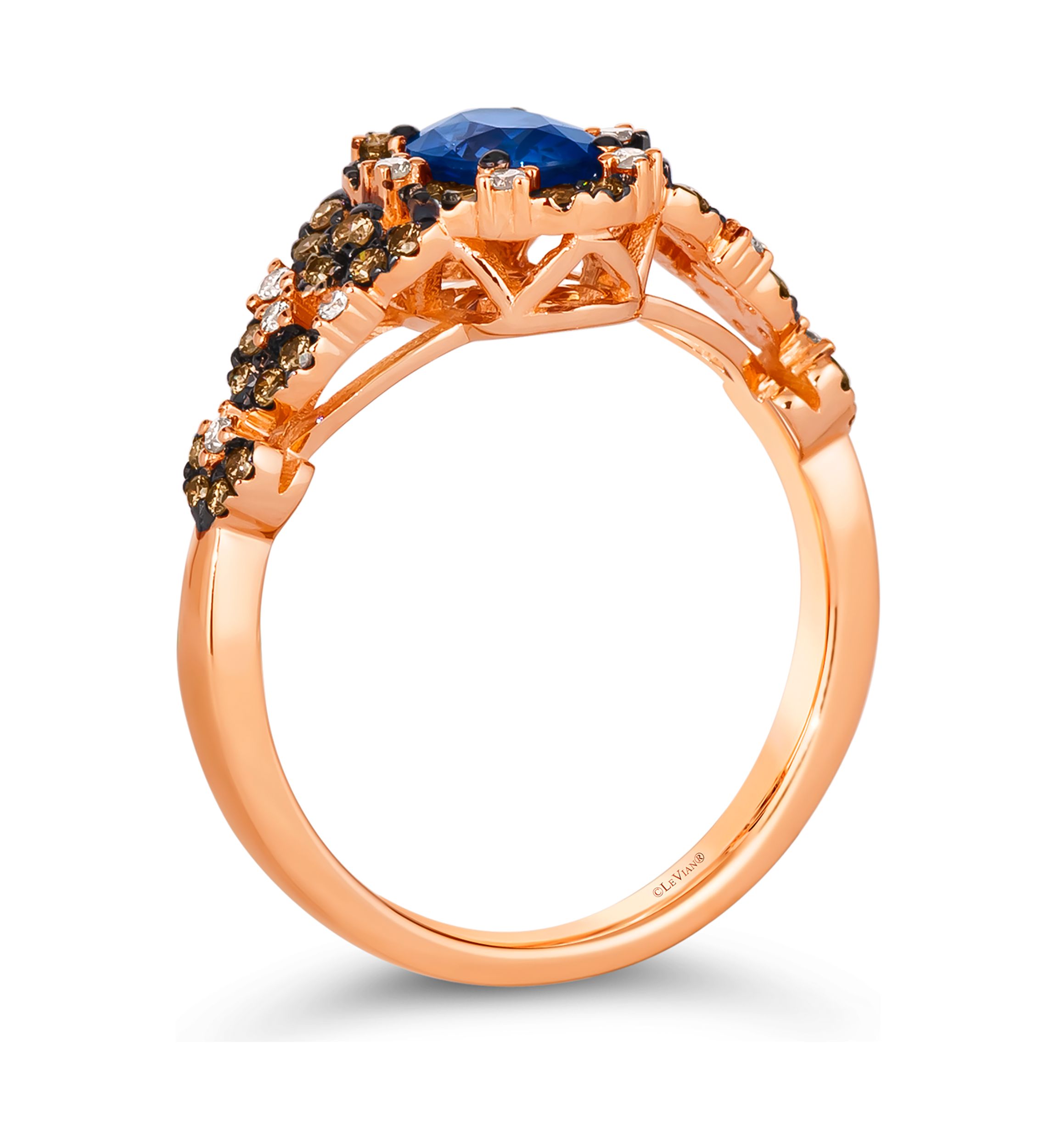  Ring featuring 3/4 ct. t.w. Blueberry Sapphire™, 1/3 ct. t.w. Chocolate Diamonds®, 1/10 ct. t.w. Nude Diamonds™ set in 14K Strawberry Gold®