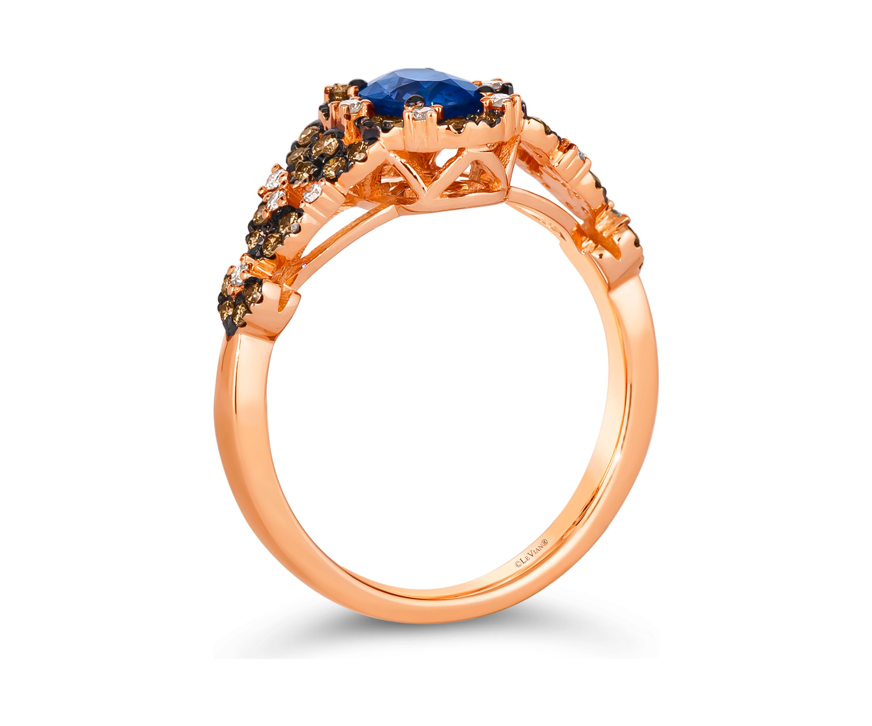  Ring featuring 3/4 ct. t.w. Blueberry Sapphire™, 1/3 ct. t.w. Chocolate Diamonds®, 1/10 ct. t.w. Nude Diamonds™ set in 14K Strawberry Gold®