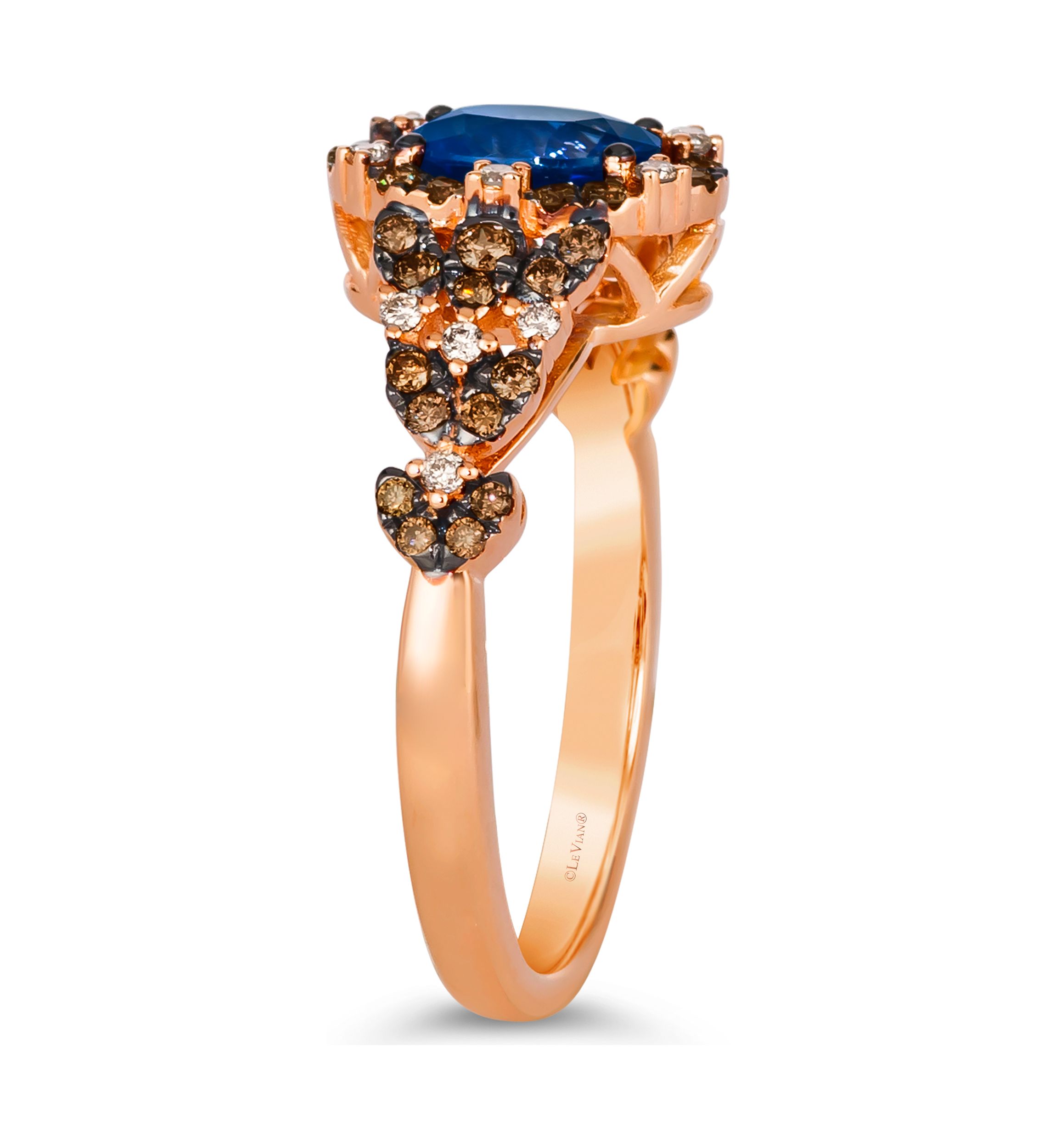  Ring featuring 3/4 ct. t.w. Blueberry Sapphire™, 1/3 ct. t.w. Chocolate Diamonds®, 1/10 ct. t.w. Nude Diamonds™ set in 14K Strawberry Gold®