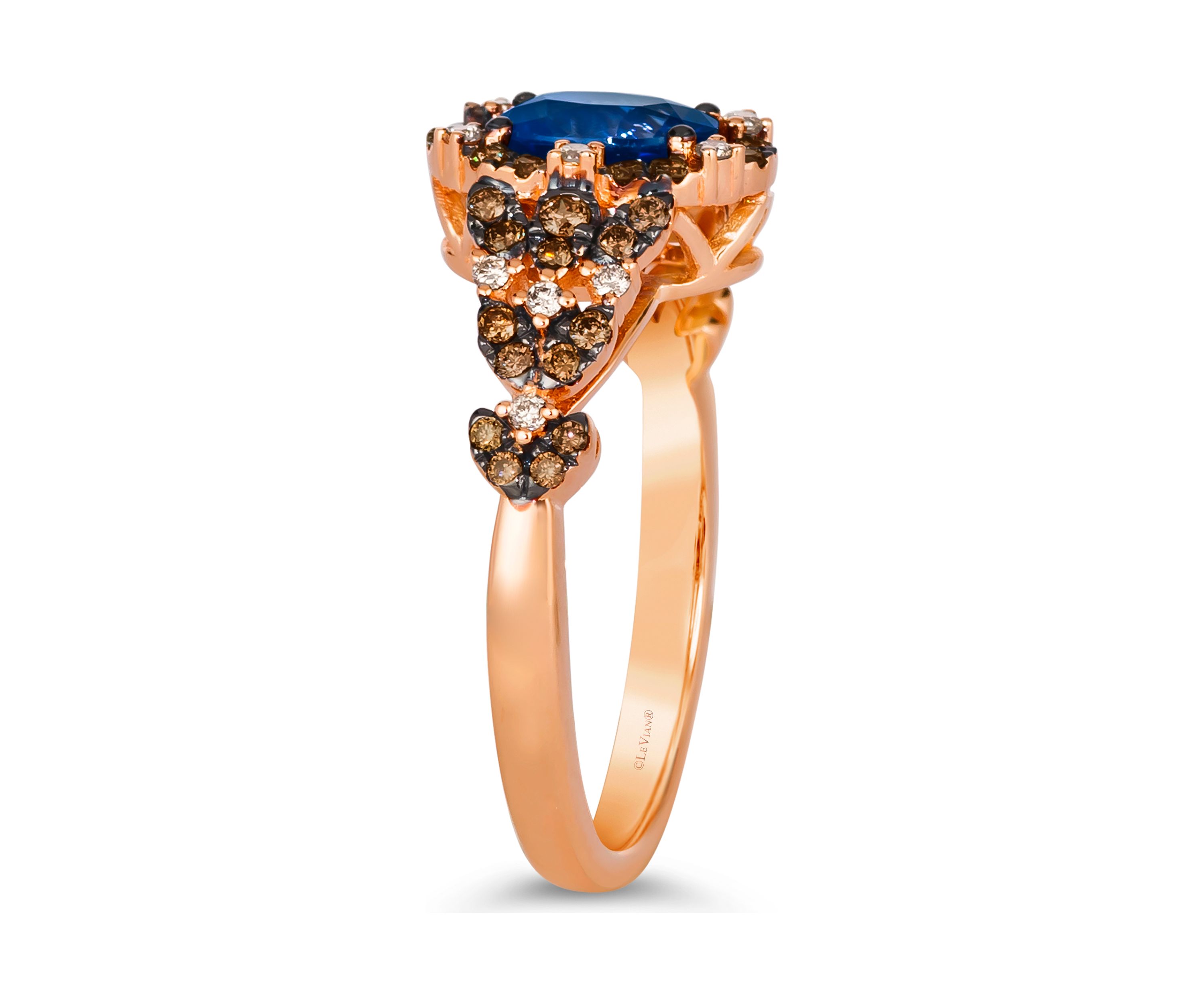  Ring featuring 3/4 ct. t.w. Blueberry Sapphire™, 1/3 ct. t.w. Chocolate Diamonds®, 1/10 ct. t.w. Nude Diamonds™ set in 14K Strawberry Gold®
