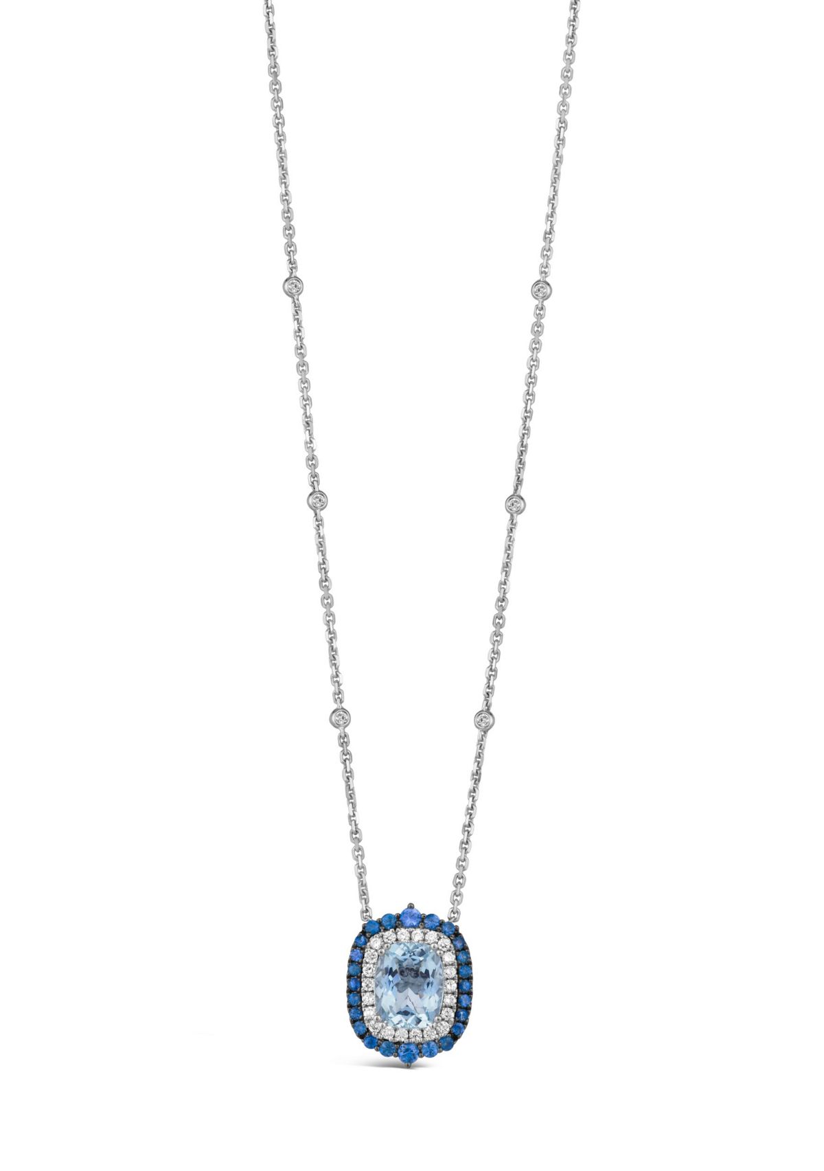 2.5 ct. t.w. Sea Blue Aquamarine®, 5/8 ct. t.w. Blueberry Sapphire™, 3/8 ct. t.w. Vanilla Diamonds® , Chocolate Diamonds® Necklace in 14K Vanilla Gold®
