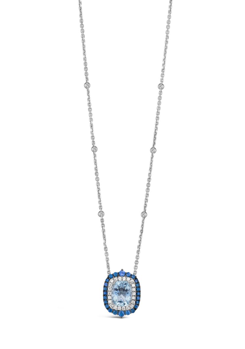 2.5 ct. t.w. Sea Blue Aquamarine®, 5/8 ct. t.w. Blueberry Sapphire™, 3/8 ct. t.w. Vanilla Diamonds® , Chocolate Diamonds® Necklace in 14K Vanilla Gold®