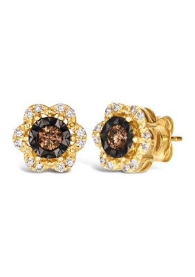 Diamond Illusion 3/8 ct. t.w. Diamond Flower Stud Earrings in 14K Yellow Gold