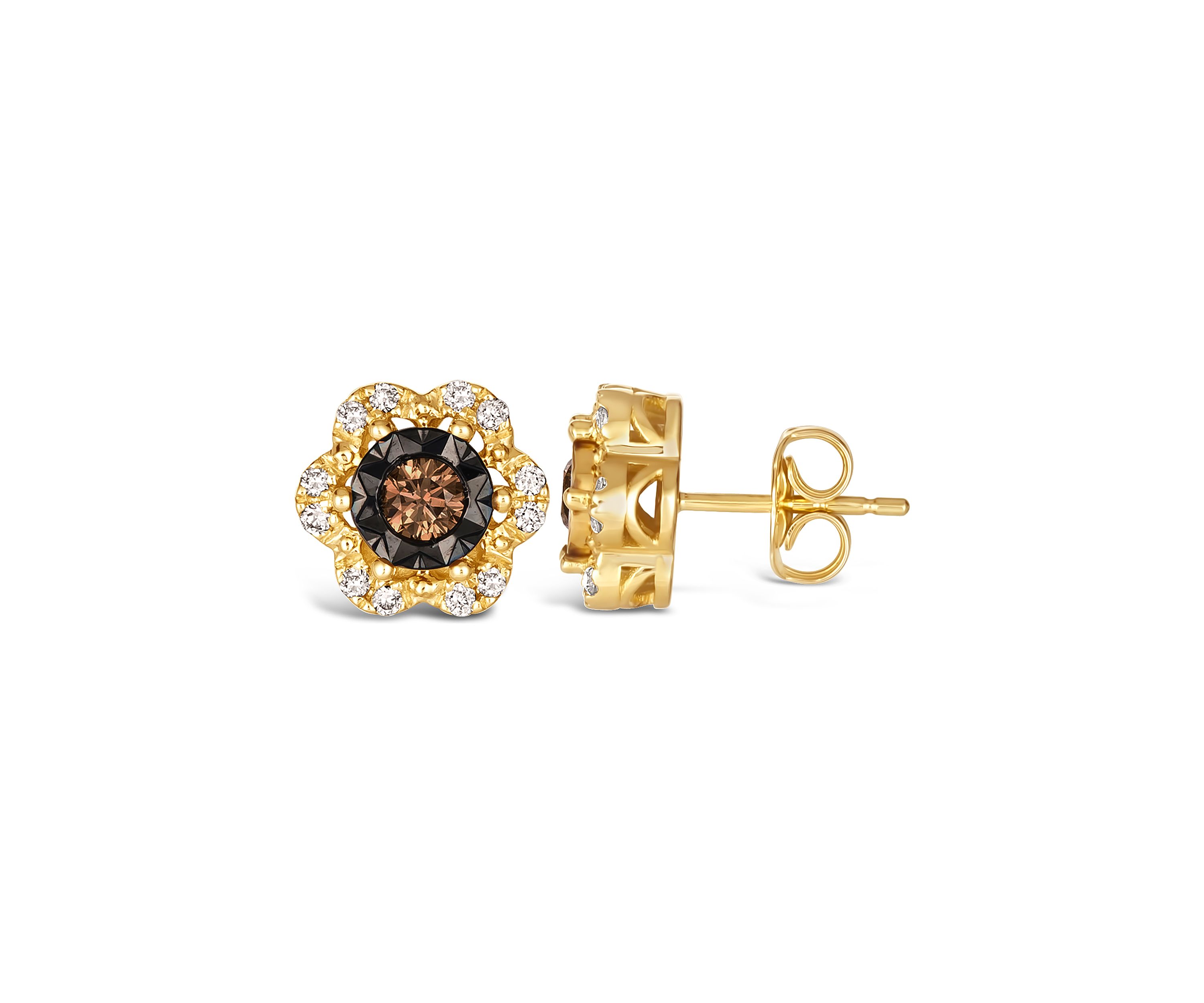 Diamond Illusion 3/8 ct. t.w. Diamond Flower Stud Earrings in 14K Yellow Gold