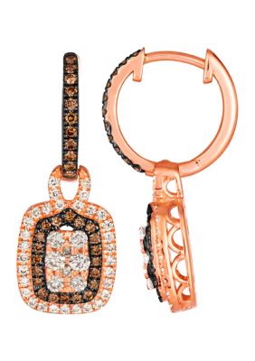 5/8 ct. t.w. Nude Diamonds™, 3/8 ct. t.w. Chocolate Diamonds® Drop Earrings in 14K Strawberry Gold®