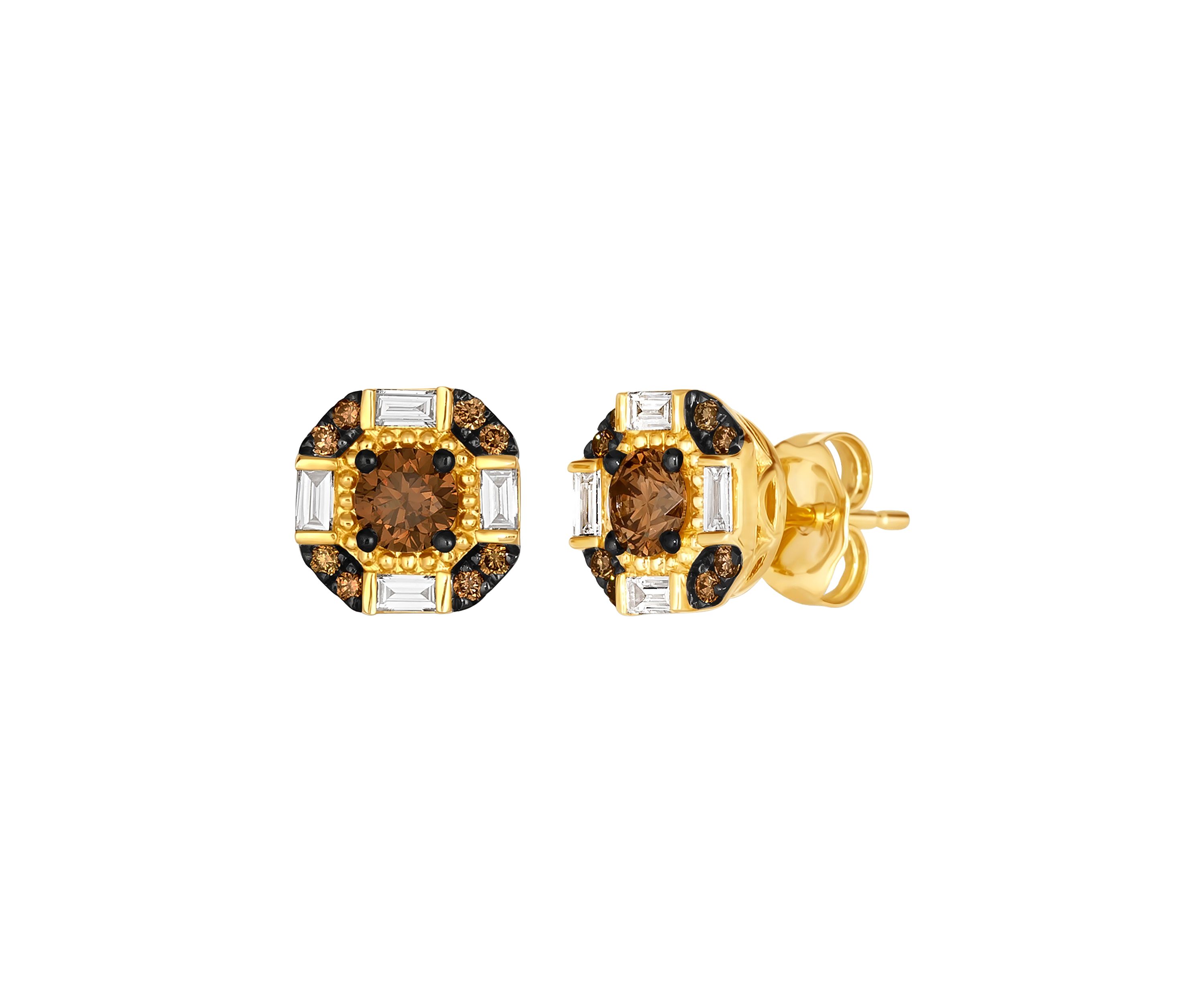1/2 ct. t.w. Chocolate Diamonds®, 1/6 ct. t.w. Vanilla Diamonds® Chocolatier® Stud Earrings in 14K Honey Gold™