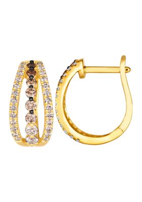 1/2 ct. t.w. Chocolate Ombré Diamonds®, 3/8 ct. t.w. Vanilla Diamonds® Ombré Hoop Earrings in 14K Honey Gold™