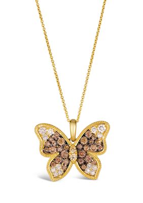 Le Vian 1.5 Ct. T.w. Chocolate OmbrÃ© Diamonds OmbrÃ© Butterfly Pendant Necklace In 14K Honey Gold
