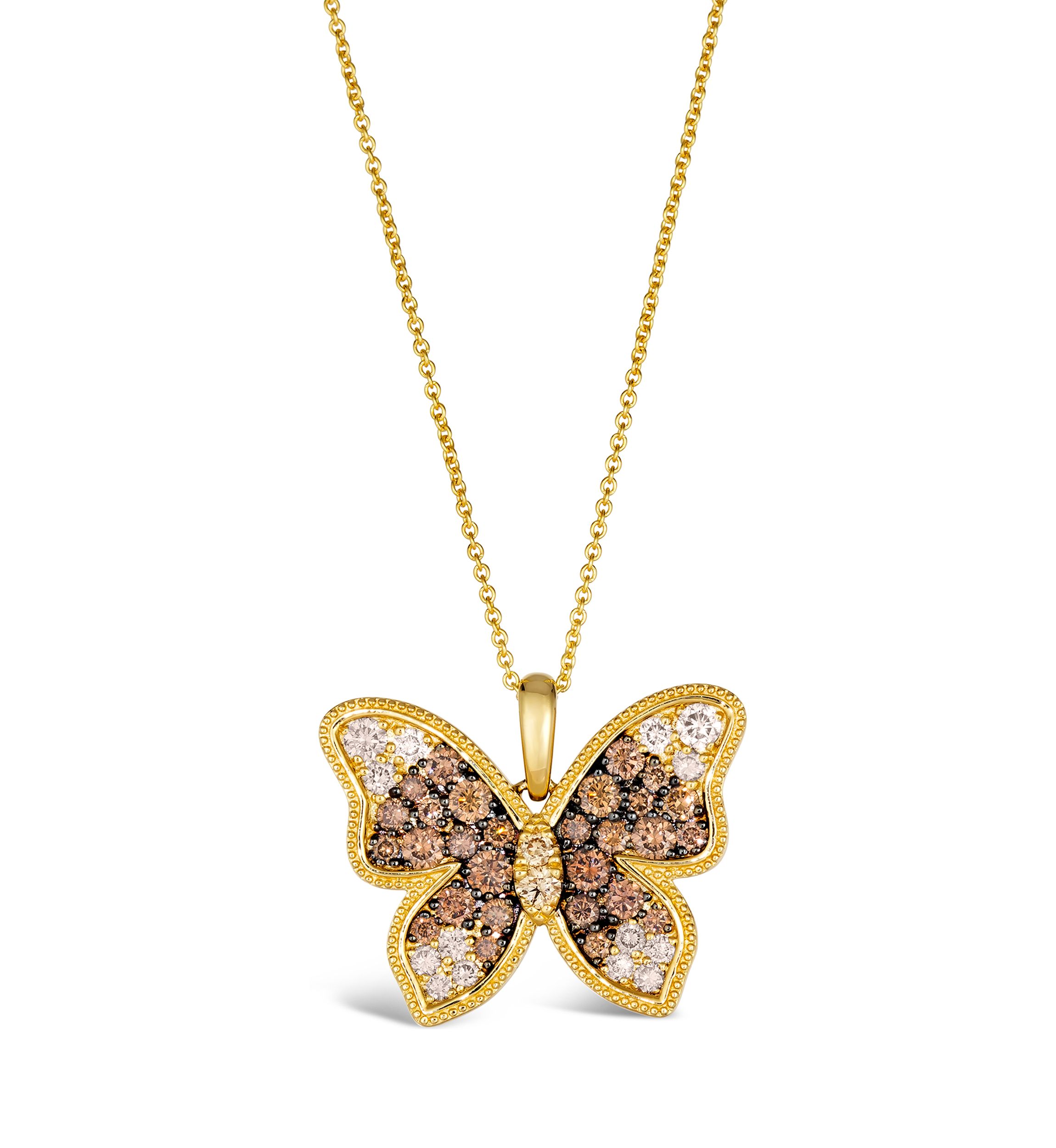 1.5 ct. t.w. Chocolate Ombré Diamonds® Ombré Butterfly Pendant Necklace in 14K Honey Gold™