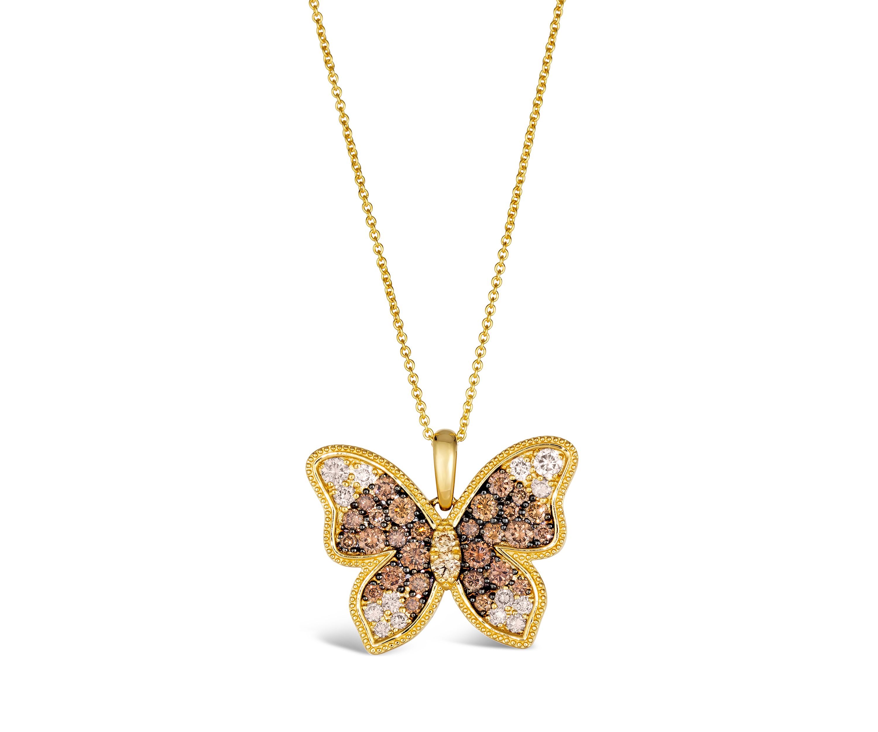 1.5 ct. t.w. Chocolate Ombré Diamonds® Ombré Butterfly Pendant Necklace in 14K Honey Gold™