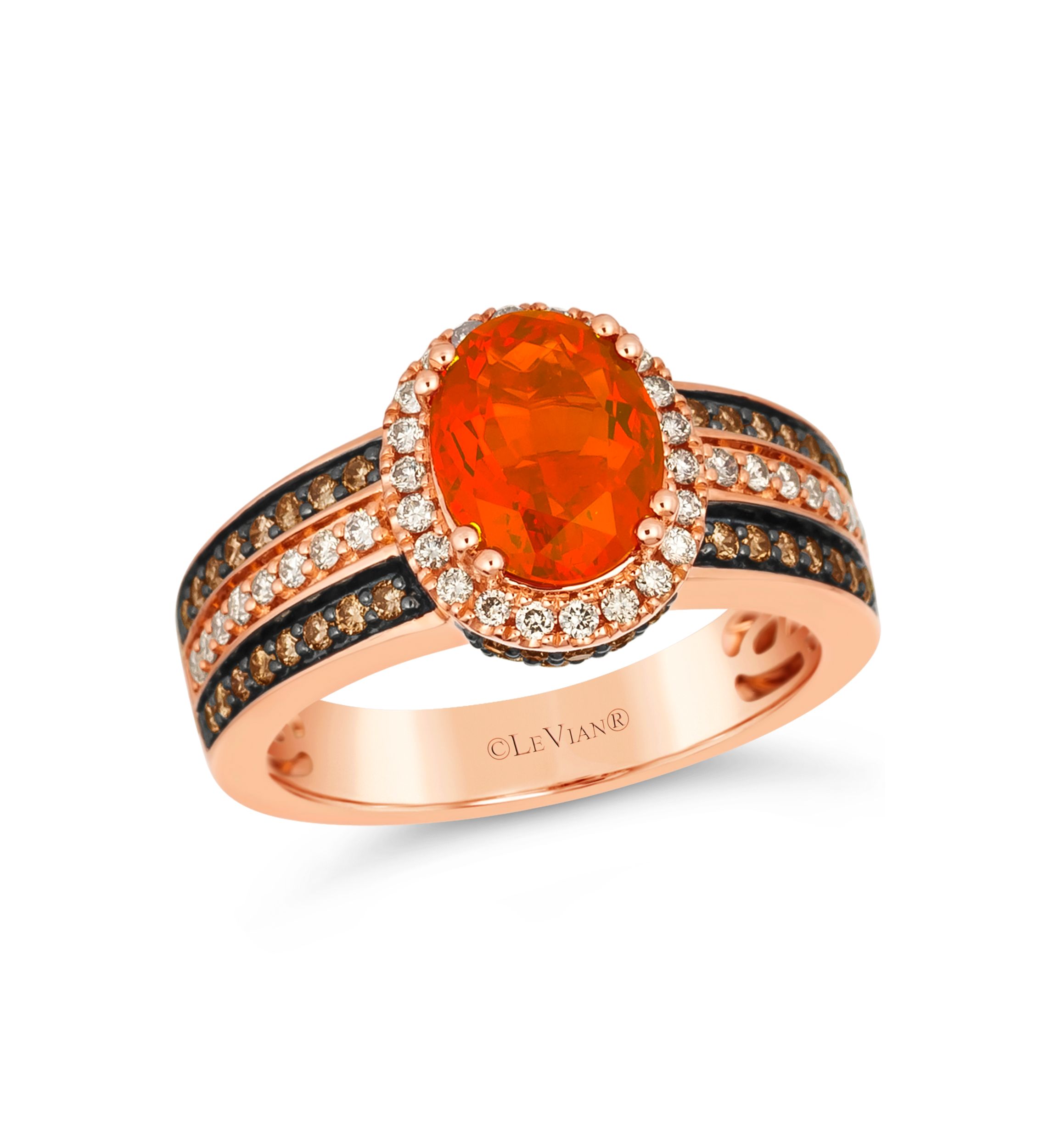 1 ct. t.w. Neon Tangerine Fire Opal®, 1/3 ct. t.w. Nude Diamonds™, 3/8 ct. t.w. Chocolate Diamonds® Ring in 14K Strawberry Gold®