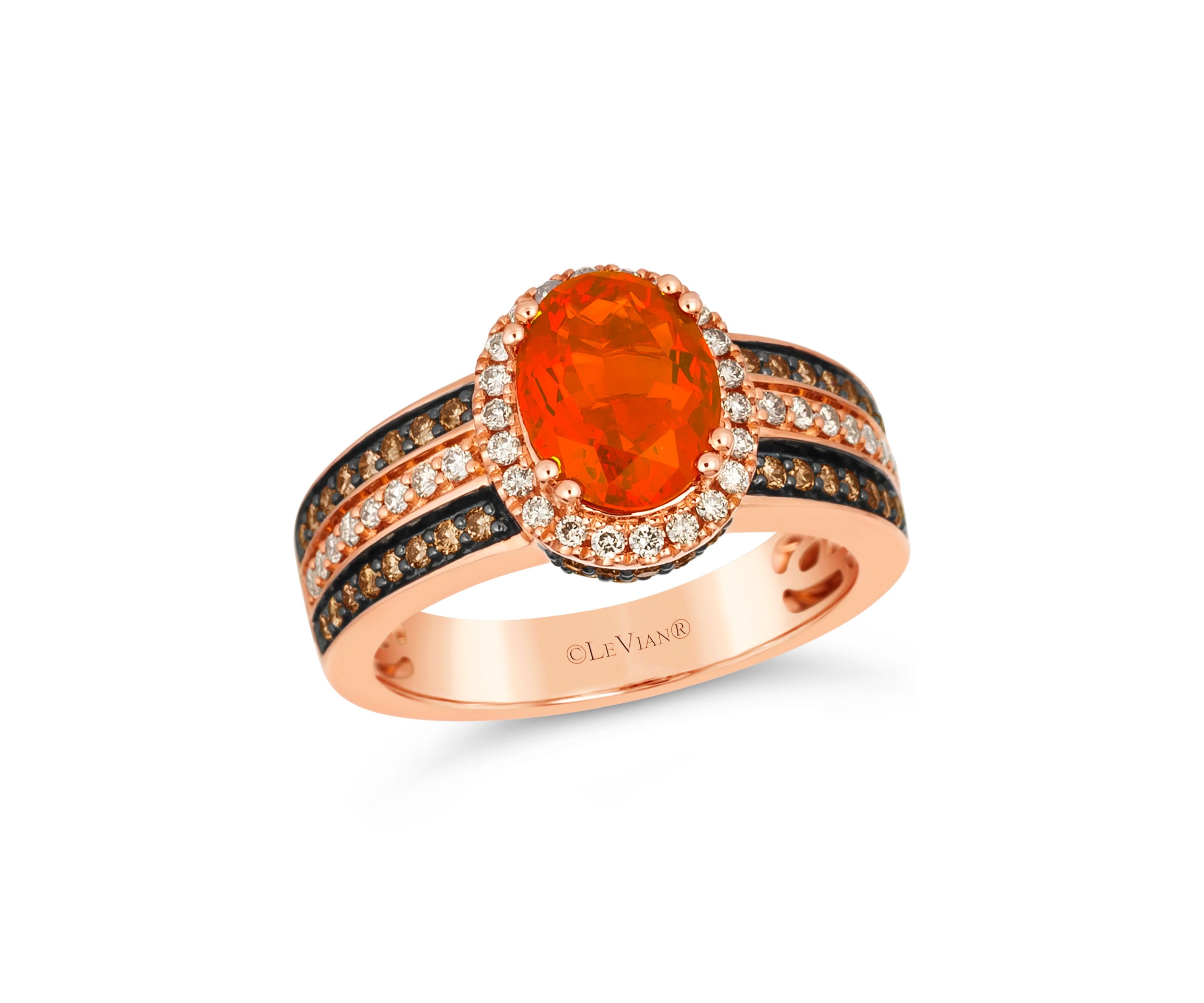 1 ct. t.w. Neon Tangerine Fire Opal®, 1/3 ct. t.w. Nude Diamonds™, 3/8 ct. t.w. Chocolate Diamonds® Ring in 14K Strawberry Gold®