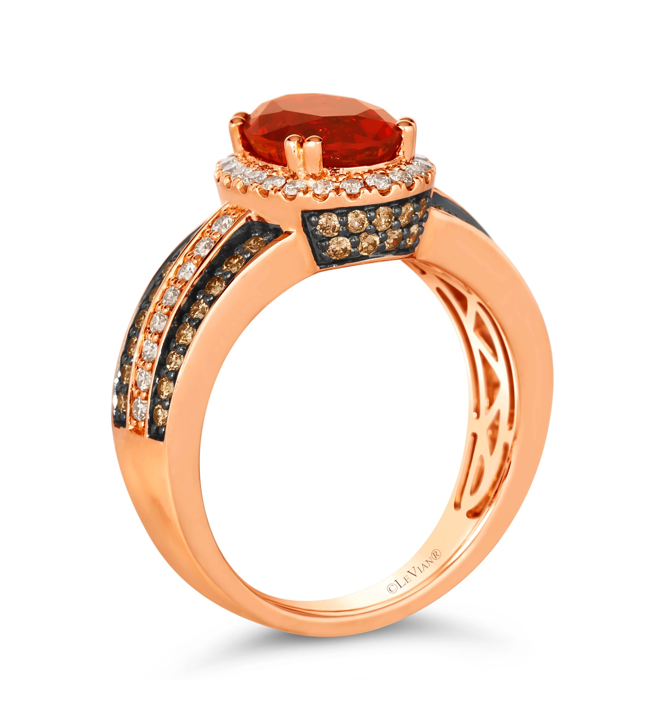 1 ct. t.w. Neon Tangerine Fire Opal®, 1/3 ct. t.w. Nude Diamonds™, 3/8 ct. t.w. Chocolate Diamonds® Ring in 14K Strawberry Gold®
