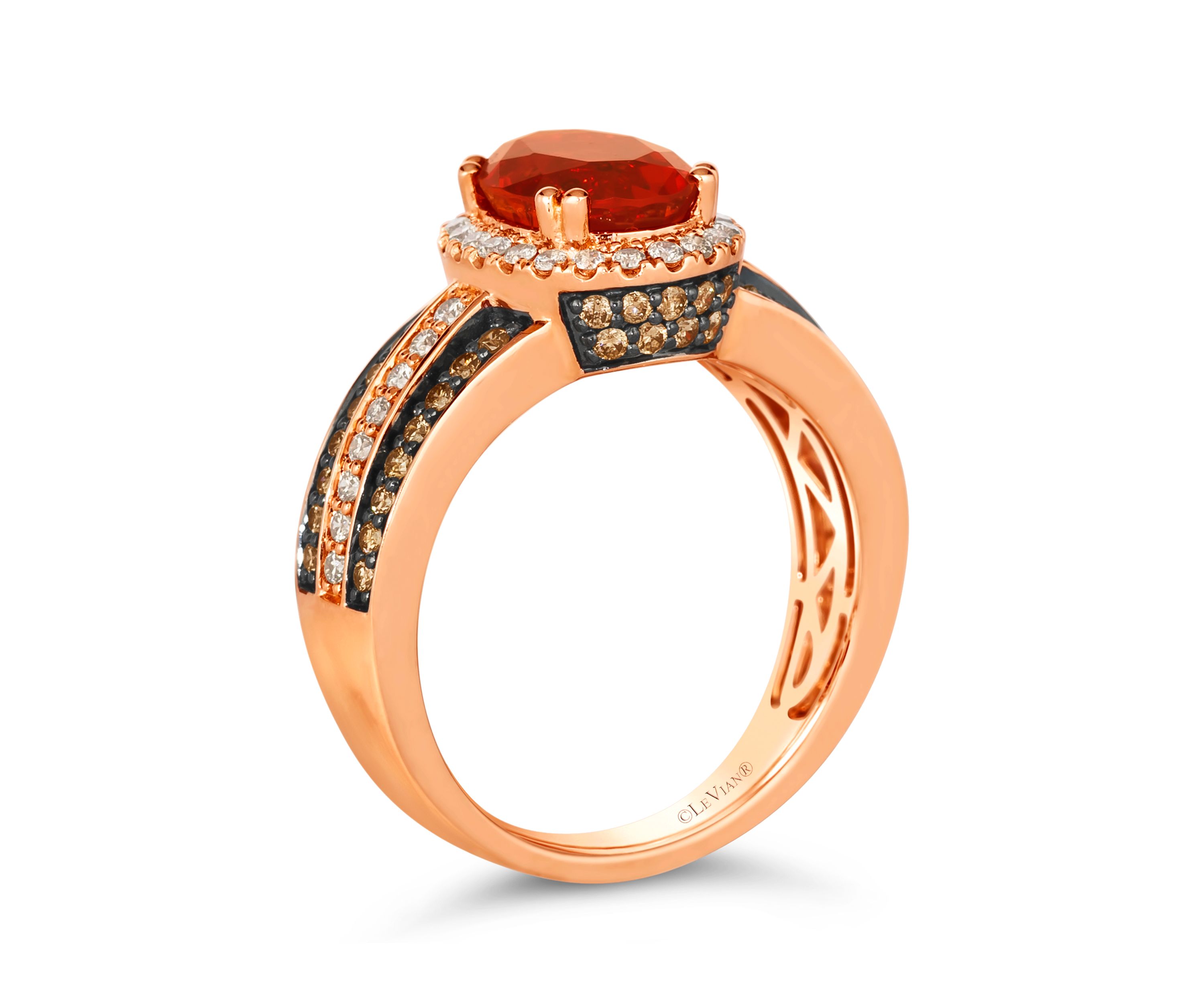 1 ct. t.w. Neon Tangerine Fire Opal®, 1/3 ct. t.w. Nude Diamonds™, 3/8 ct. t.w. Chocolate Diamonds® Ring in 14K Strawberry Gold®