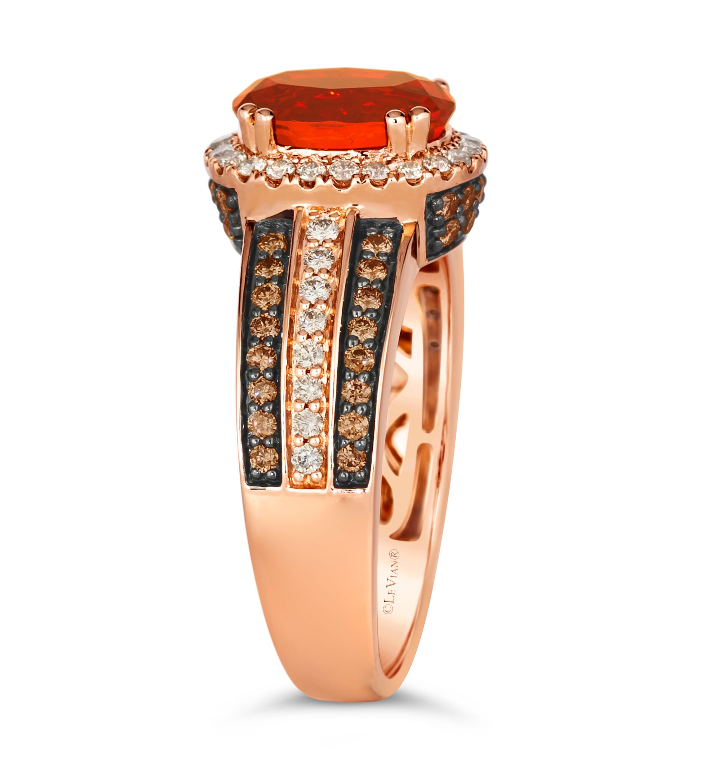 1 ct. t.w. Neon Tangerine Fire Opal®, 1/3 ct. t.w. Nude Diamonds™, 3/8 ct. t.w. Chocolate Diamonds® Ring in 14K Strawberry Gold®