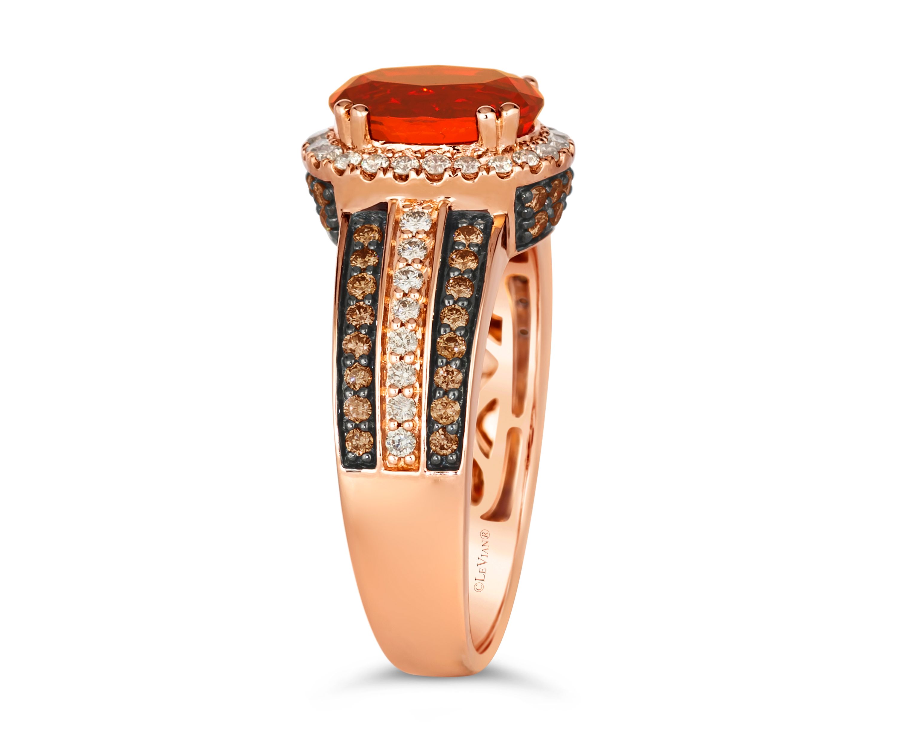 1 ct. t.w. Neon Tangerine Fire Opal®, 1/3 ct. t.w. Nude Diamonds™, 3/8 ct. t.w. Chocolate Diamonds® Ring in 14K Strawberry Gold®
