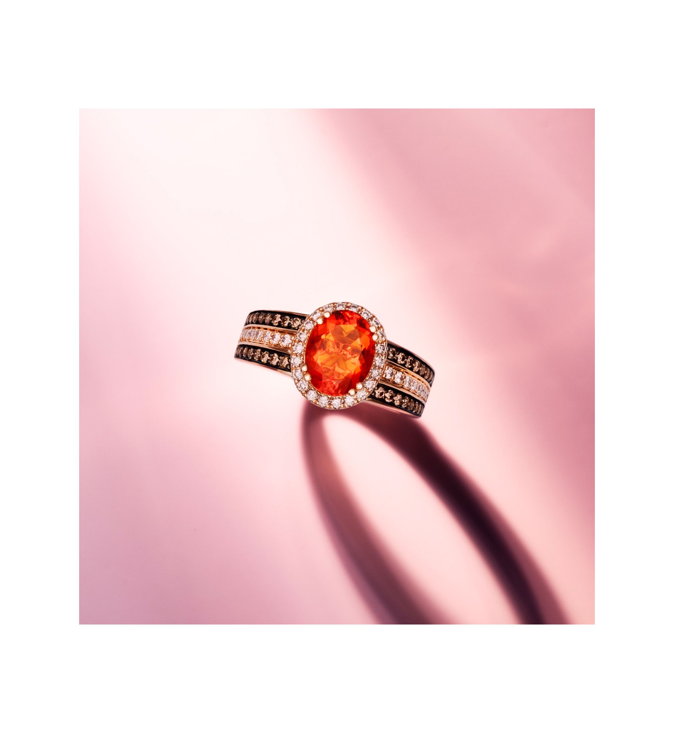 1 ct. t.w. Neon Tangerine Fire Opal®, 1/3 ct. t.w. Nude Diamonds™, 3/8 ct. t.w. Chocolate Diamonds® Ring in 14K Strawberry Gold®