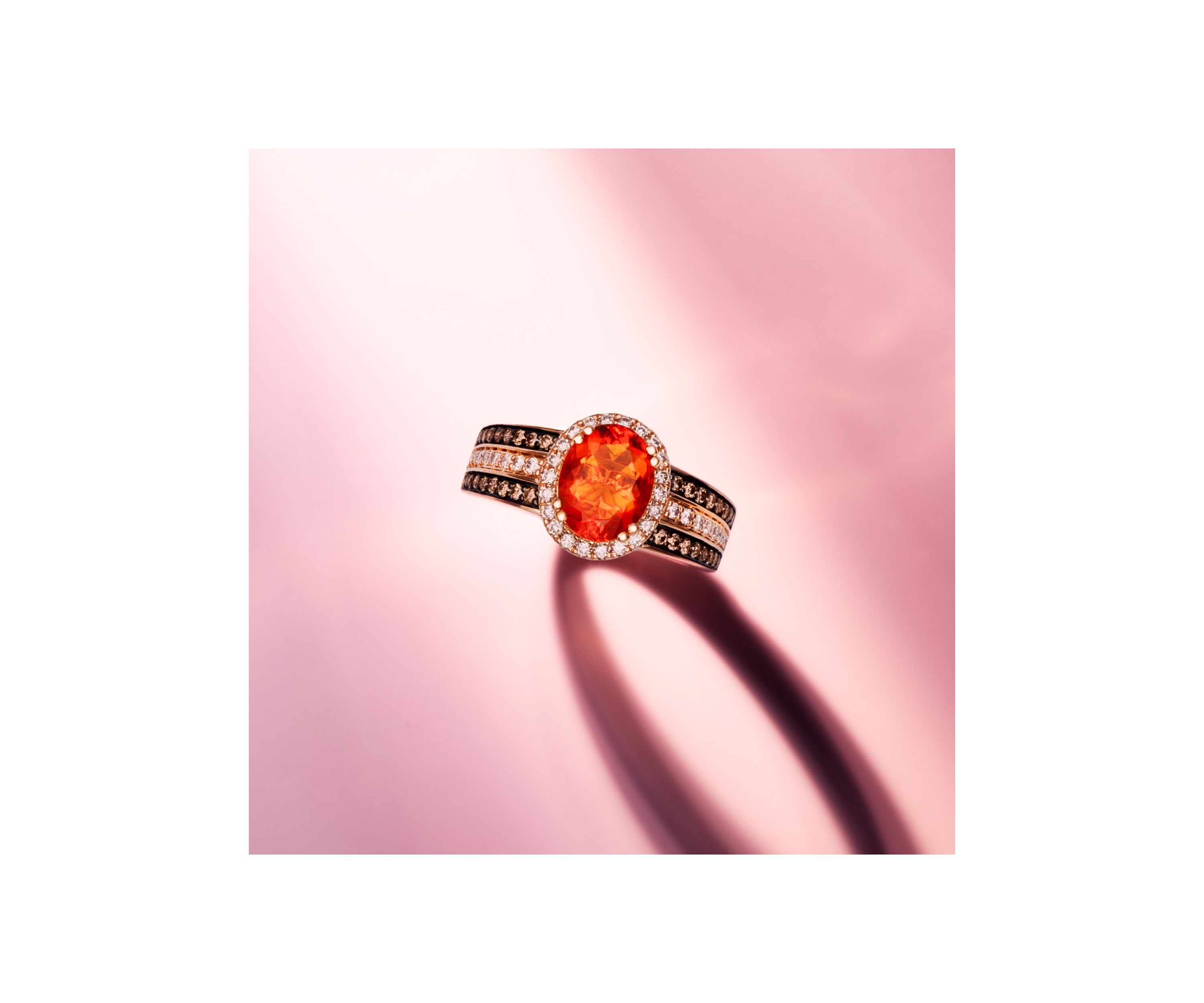 1 ct. t.w. Neon Tangerine Fire Opal®, 1/3 ct. t.w. Nude Diamonds™, 3/8 ct. t.w. Chocolate Diamonds® Ring in 14K Strawberry Gold®