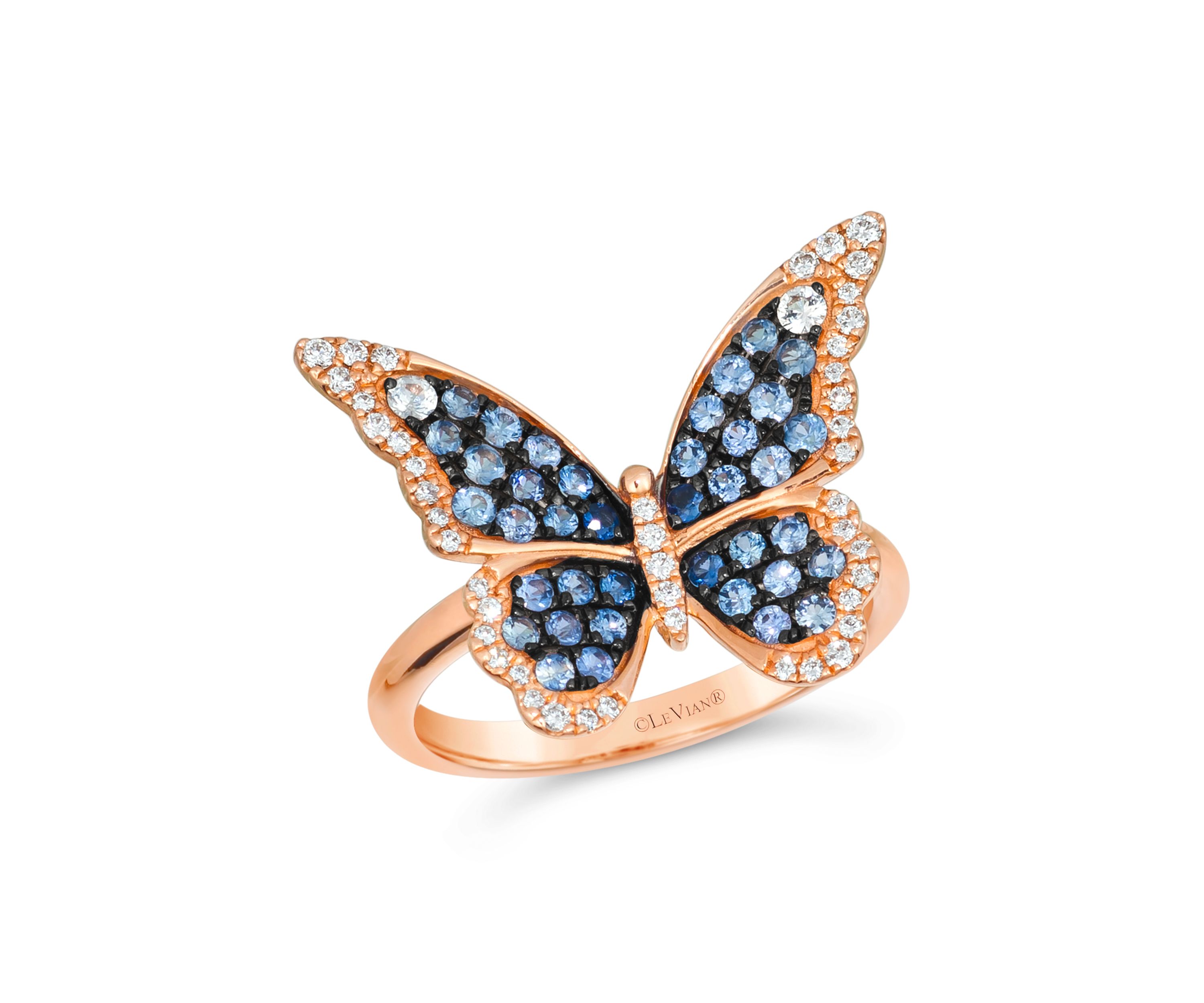 5/8 ct. t.w. Denim Ombré® Sapphire, 1/20 ct. t.w. White Sapphire, 1/5 ct. t.w. Vanilla Diamonds® Ring in 14K Strawberry Gold®